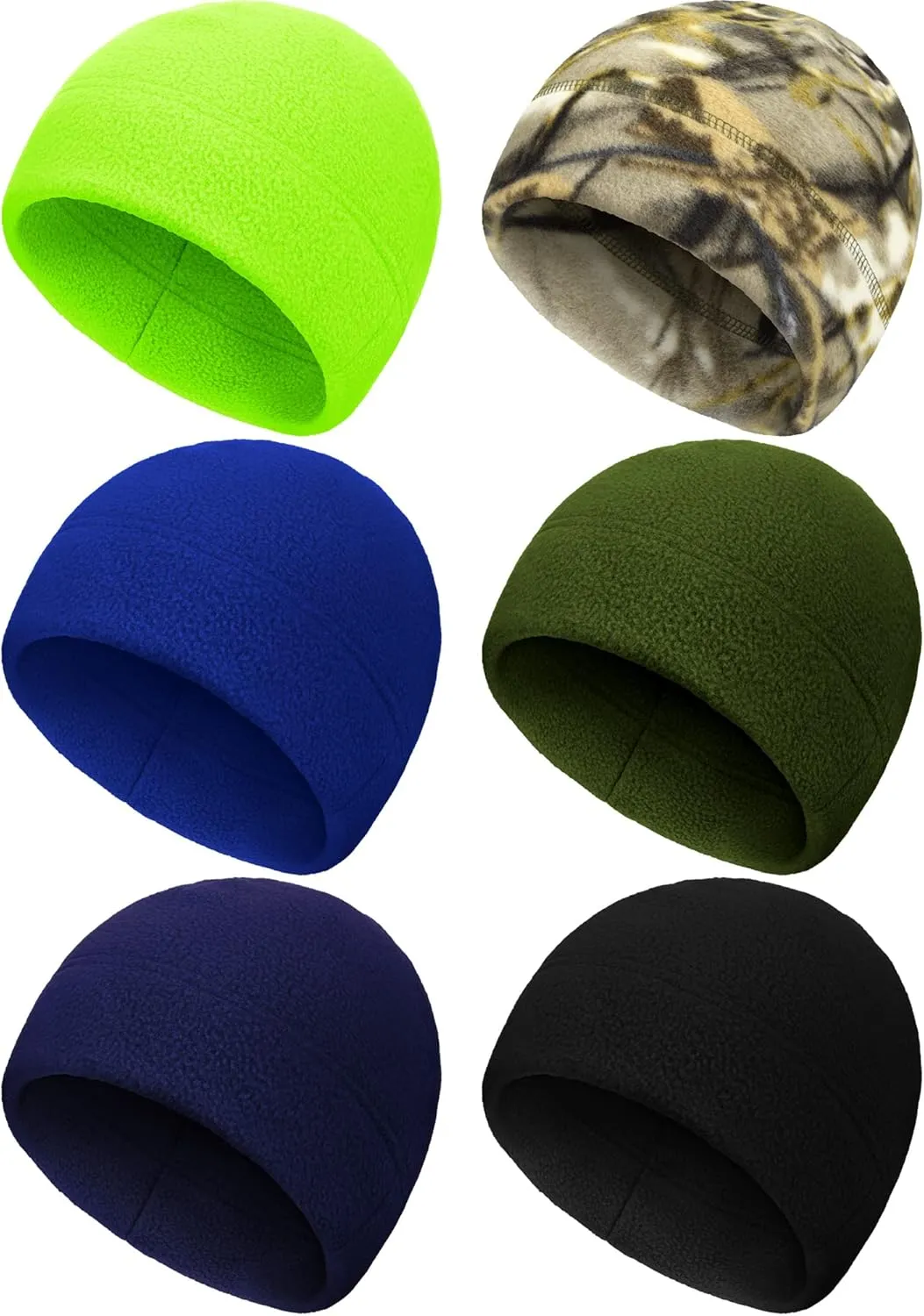 6 Pcs Fleece Skull Cap Men Fleece Beanie Winter Watch Hat Warm Polar Beanie Cap Thick Windproof Unisex for Outdoor Exercising