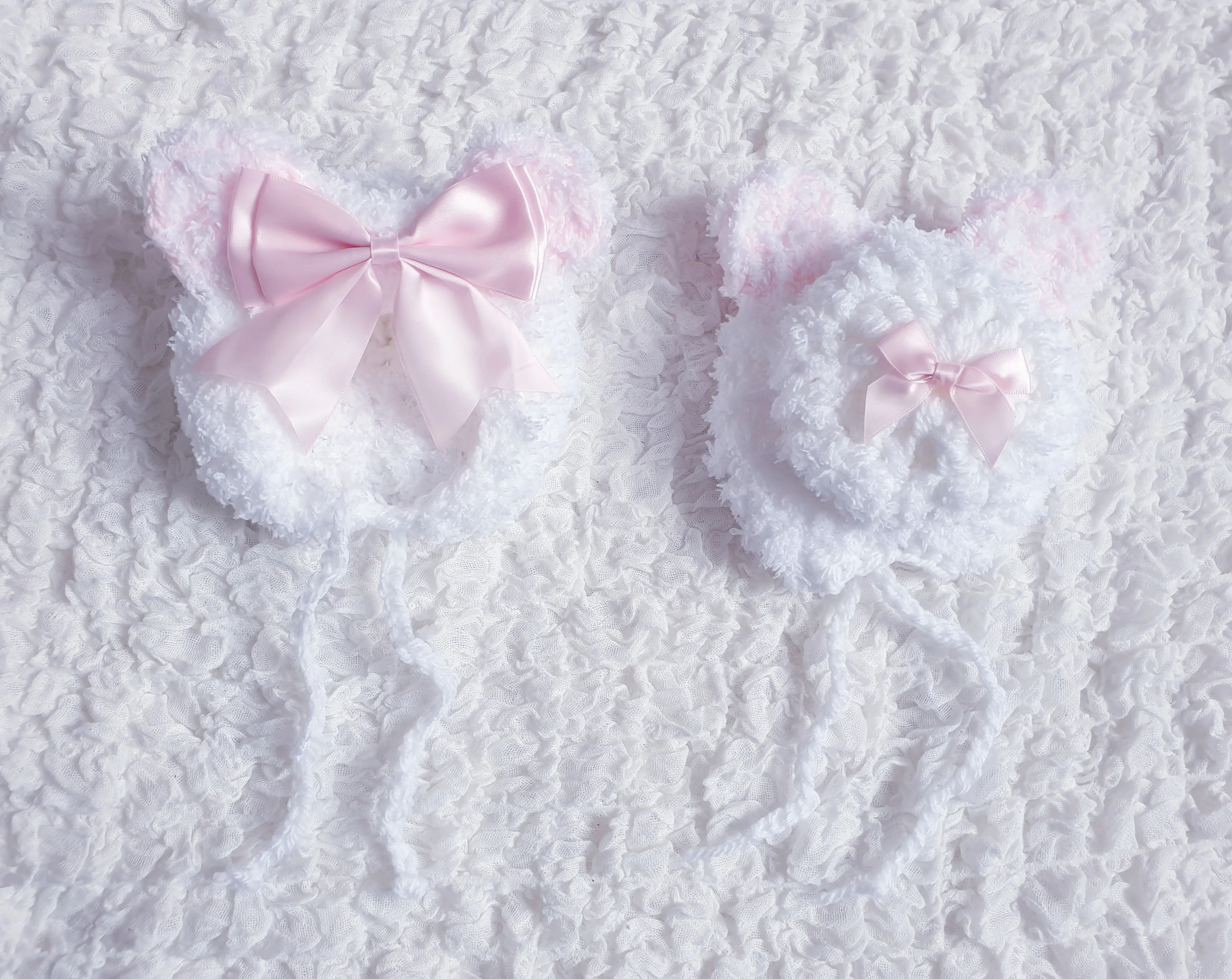 Baby Girls Teddy Ears Bow Knitted Bonnet