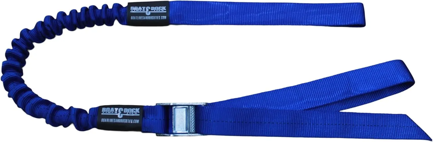 Boat Lines and Dock Ties Original Adjustable Bungee Dock Tie Docking Line Made in USA (Blue, 48 Inch)