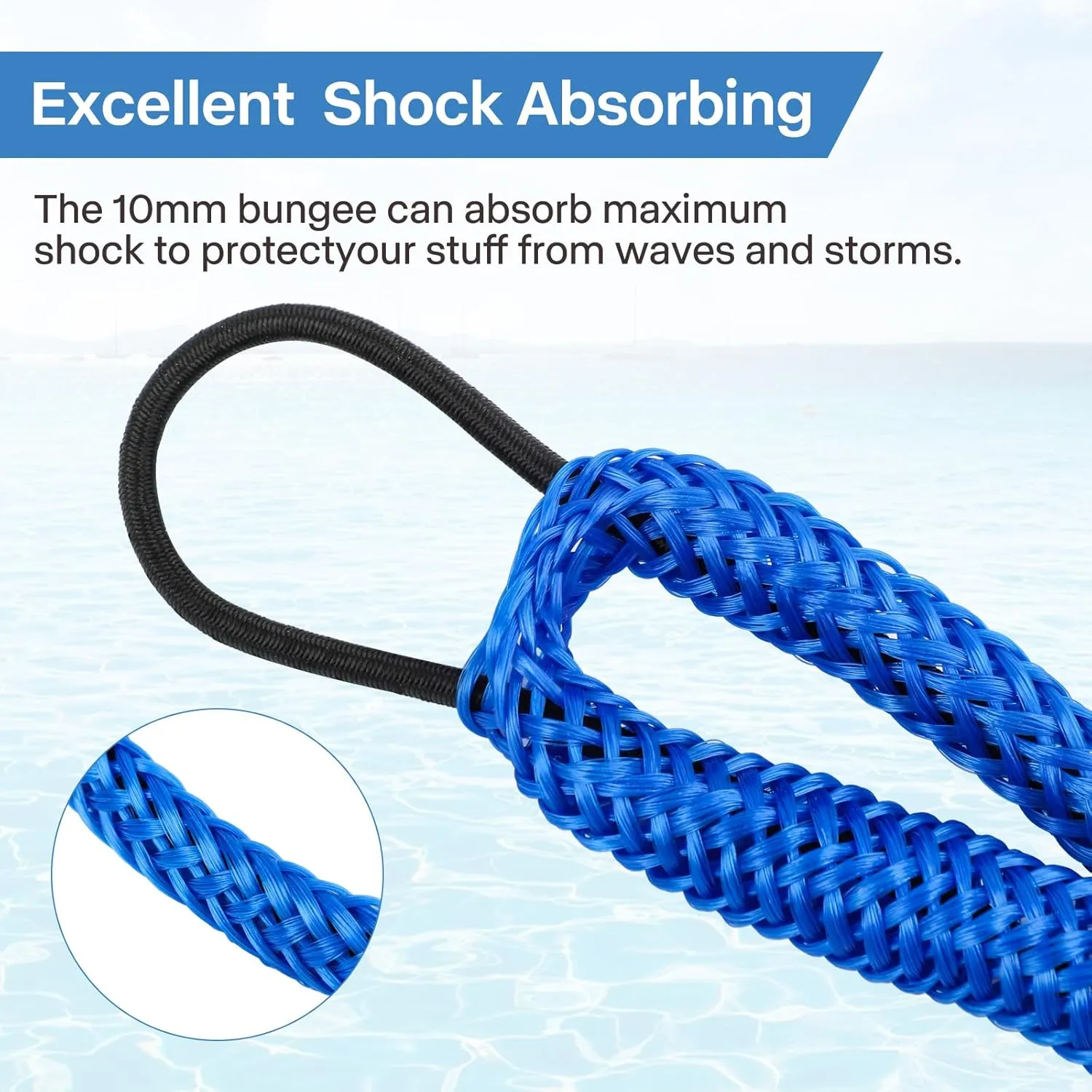 Bungee Dock Lines, 4 Feet Bungee Shock Cords Bungee Docking Rope Mooring Rope for Boat,PWC,Jet ski,Pontoon,Kayak,Canoe,Power Boat,Watercraft (Blue Single Hook)