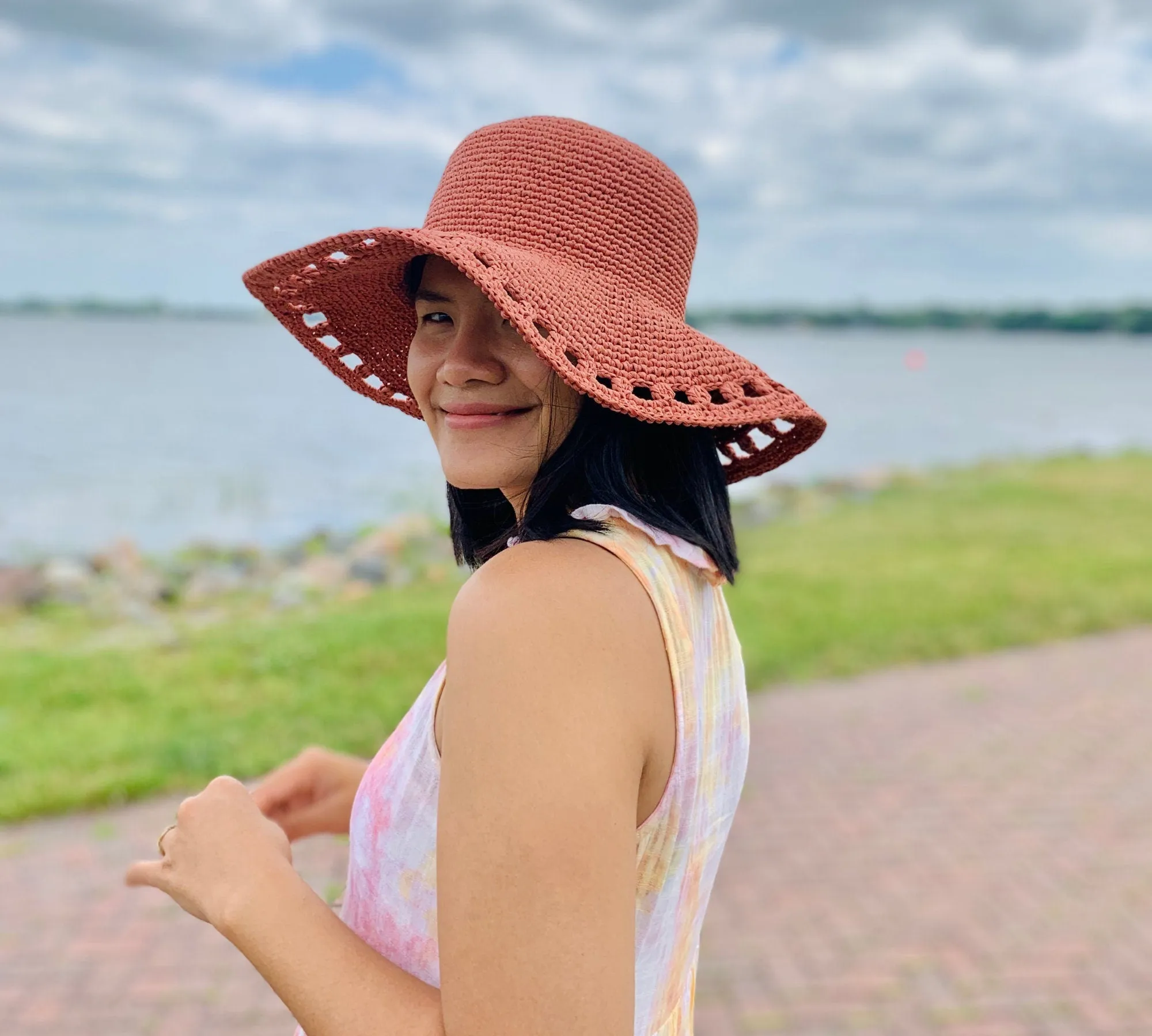 Crochet Sun Hat Pattern & Video Tutorial printable/ downloadable PDF pattern US women's S/M/L