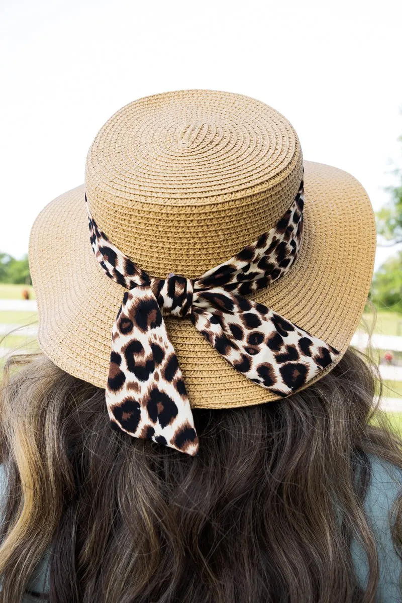 Cruise On By Leopard Straw Boater Hat- Taupe