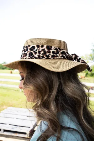 Cruise On By Leopard Straw Boater Hat- Taupe