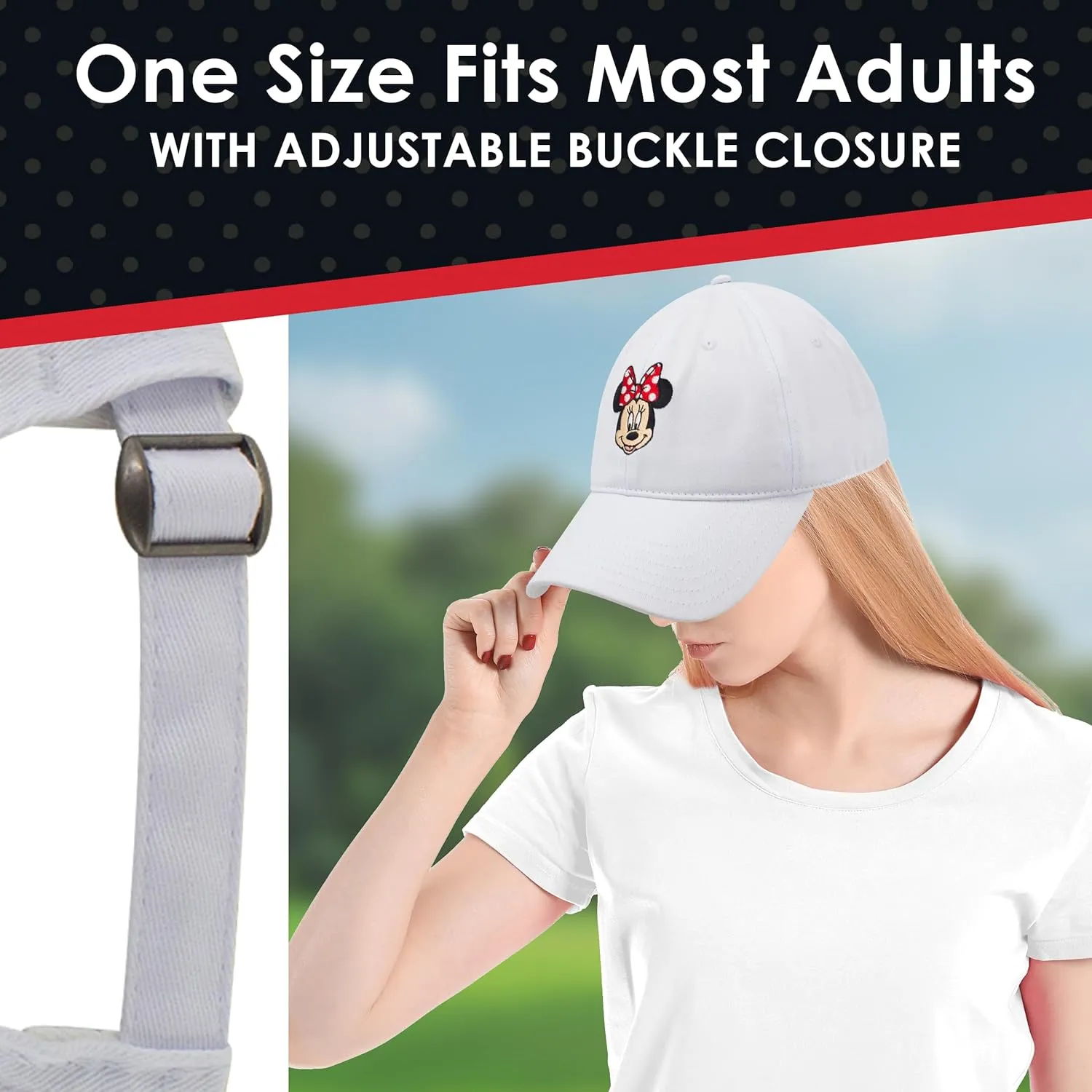 Disney Minnie Mouse Dad Hat, Cotton Adjustable Baseball Cap with Curved Brim