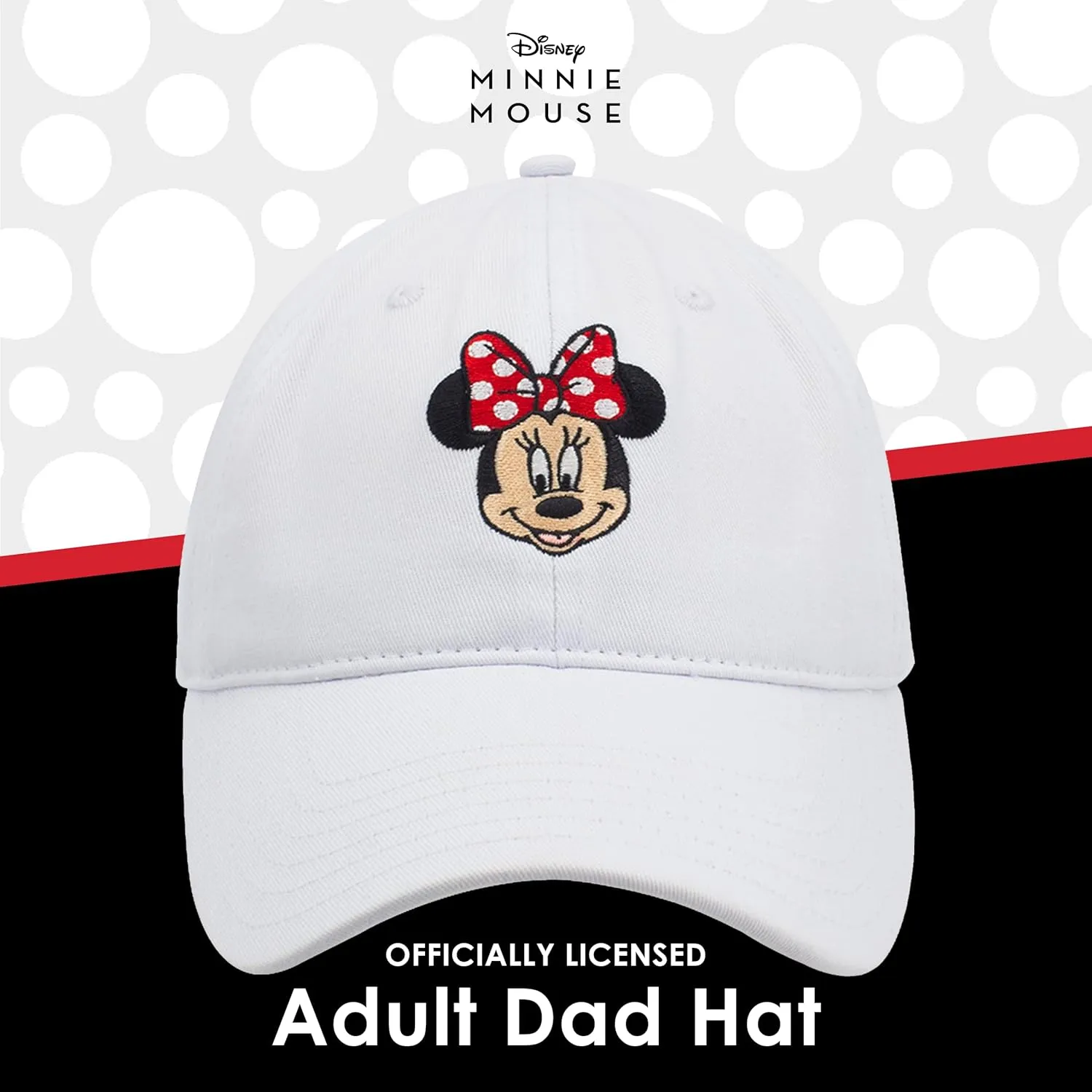 Disney Minnie Mouse Dad Hat, Cotton Adjustable Baseball Cap with Curved Brim