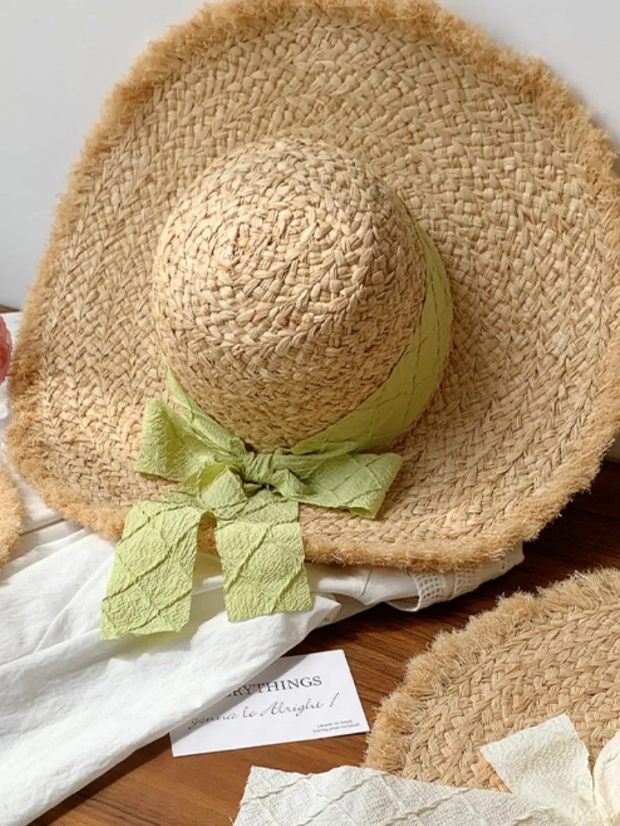 French Holiday Bow Wide Brim Sun Hat