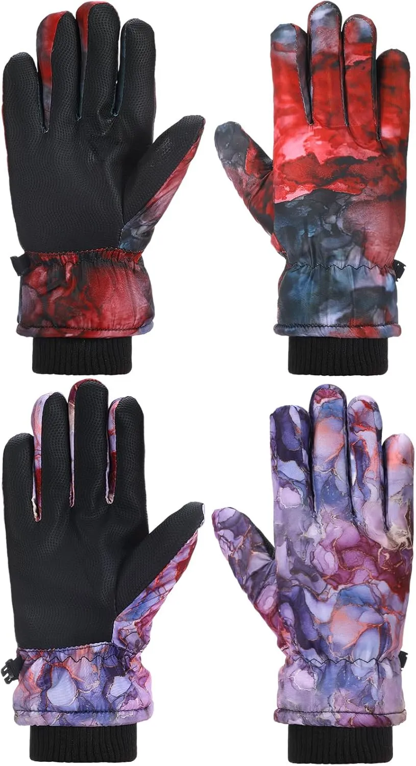 Honoson 2 Pairs Kids Snow Gloves Winter Waterproof Ski Gloves for Boys Girls Outdoor Toddler Snowboard Warm Youth Clothes
