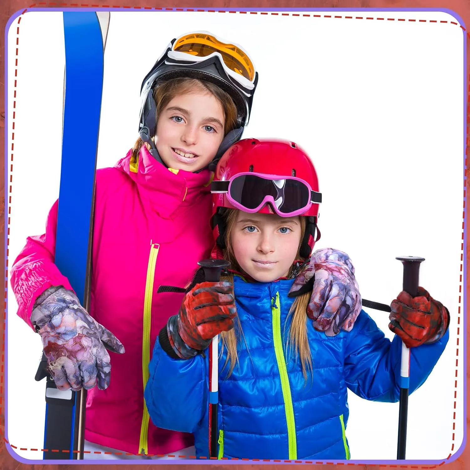 Honoson 2 Pairs Kids Snow Gloves Winter Waterproof Ski Gloves for Boys Girls Outdoor Toddler Snowboard Warm Youth Clothes