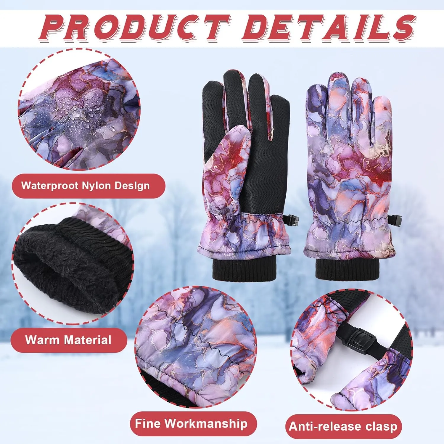 Honoson 2 Pairs Kids Snow Gloves Winter Waterproof Ski Gloves for Boys Girls Outdoor Toddler Snowboard Warm Youth Clothes