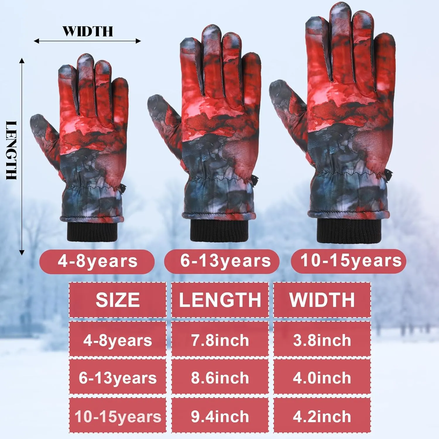 Honoson 2 Pairs Kids Snow Gloves Winter Waterproof Ski Gloves for Boys Girls Outdoor Toddler Snowboard Warm Youth Clothes