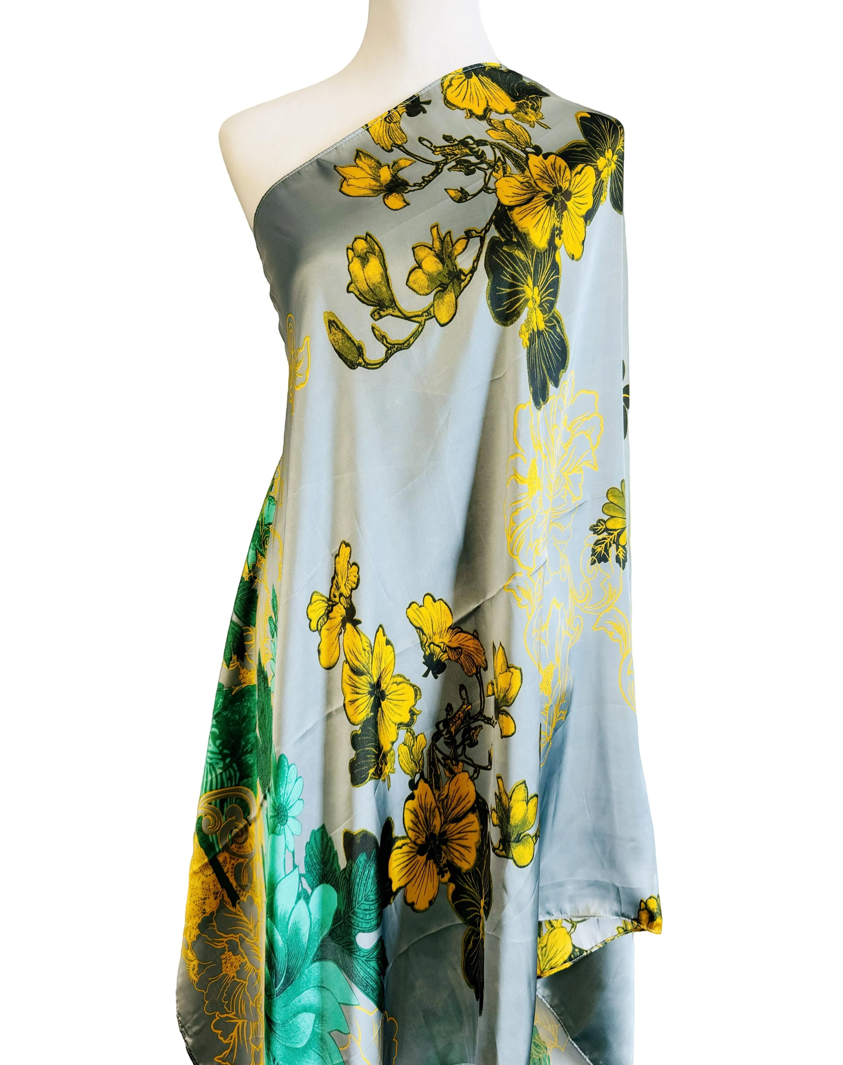 JC023328 Grey-Green Floral Artwork Scarf/Shawl