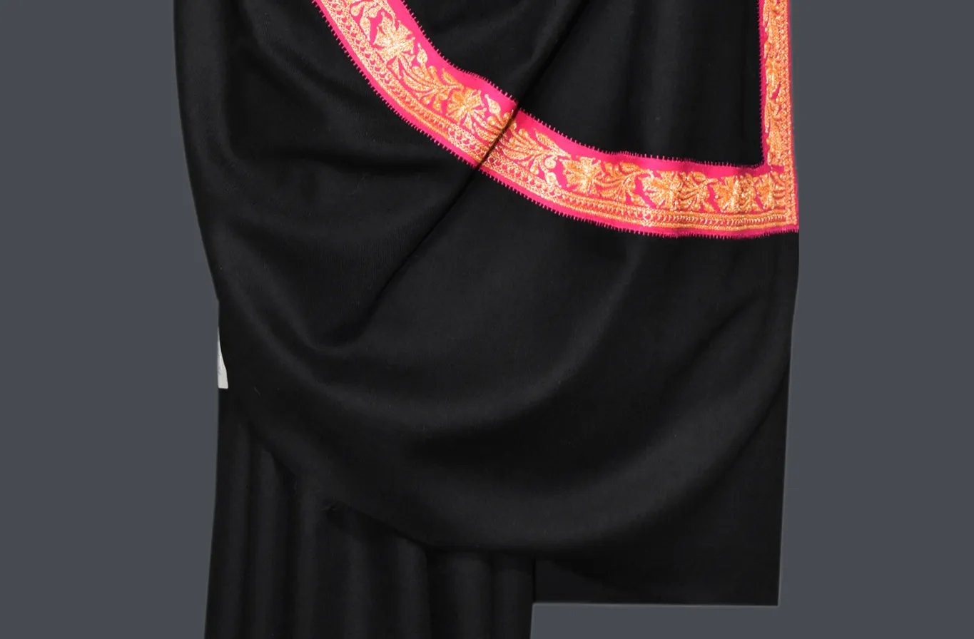kashmiri pashmina tilla work shawl black 40x80 inch