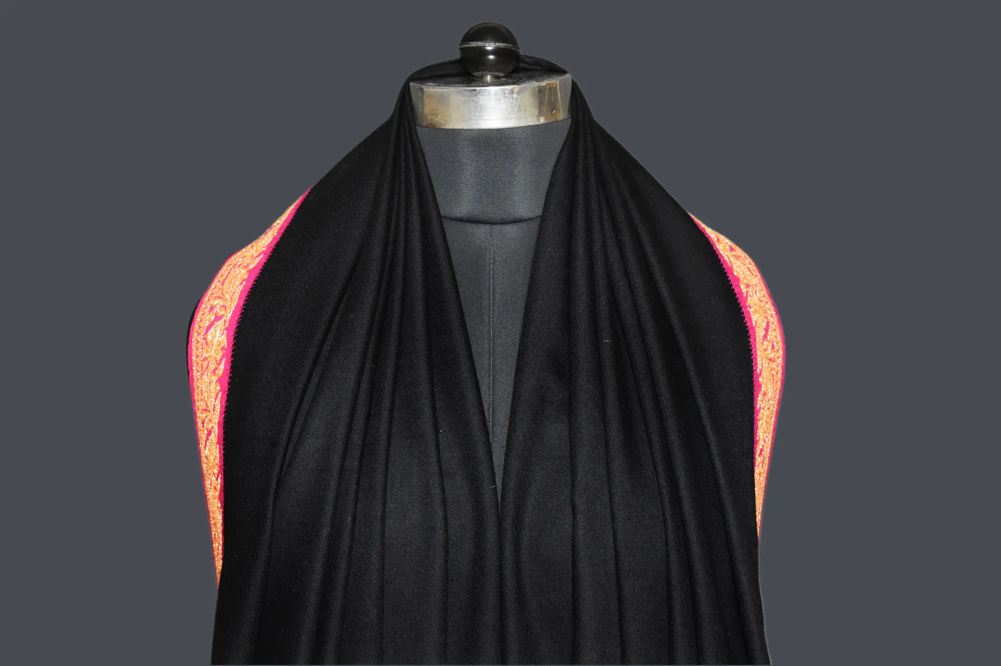 kashmiri pashmina tilla work shawl black 40x80 inch