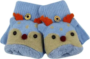 Kids Toddlers Cute Reindeer Fleece Lined Gloves Convertible Flip Top Fingerless Mittens for Boys Girls