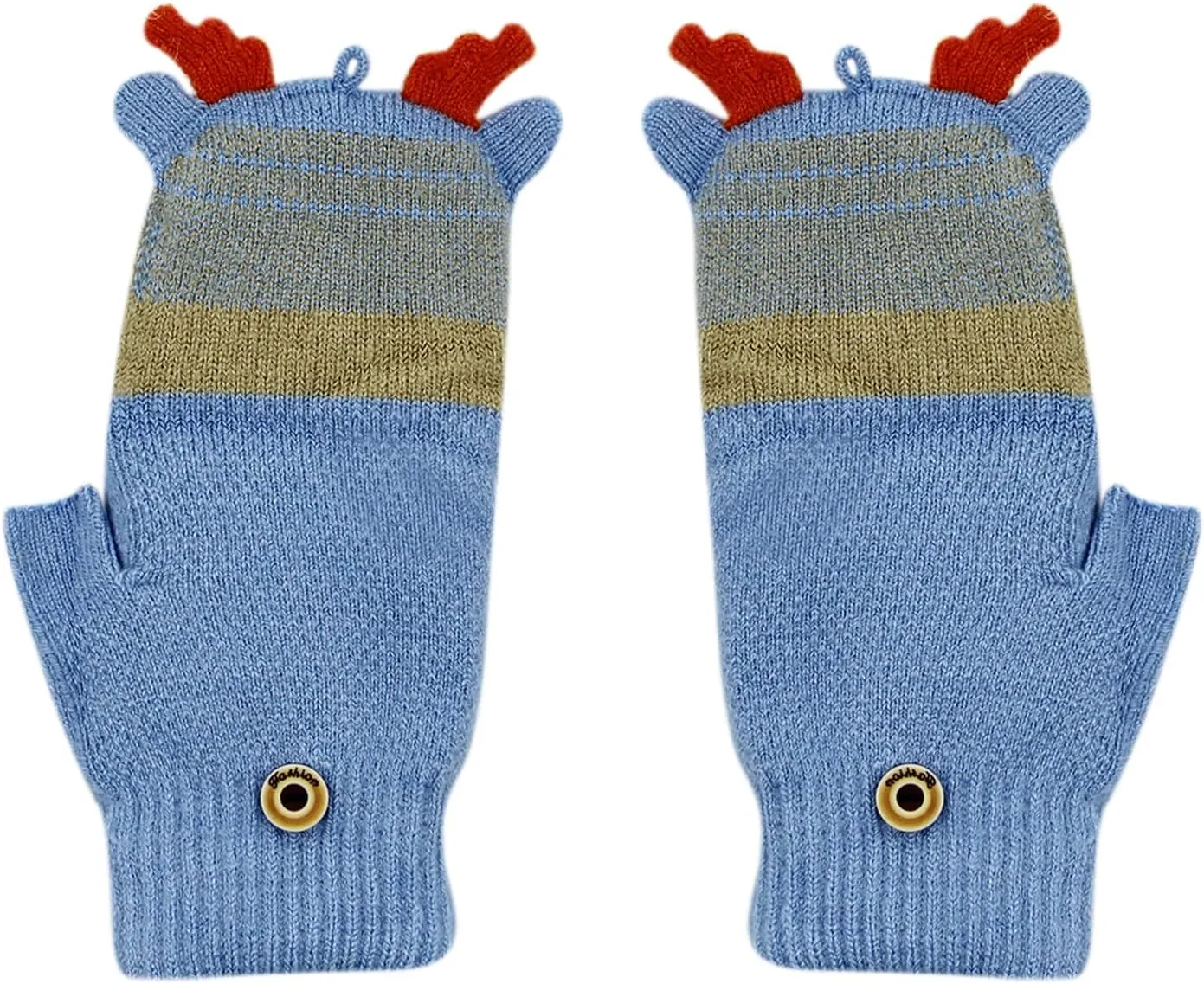 Kids Toddlers Cute Reindeer Fleece Lined Gloves Convertible Flip Top Fingerless Mittens for Boys Girls