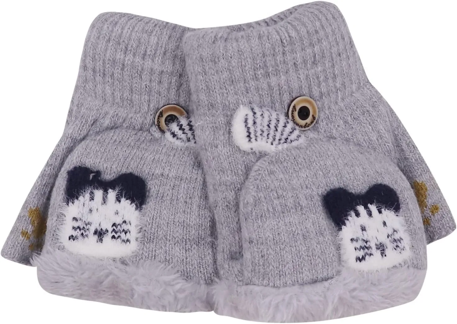 Kids Toddlers Cute Reindeer Fleece Lined Gloves Convertible Flip Top Fingerless Mittens for Boys Girls