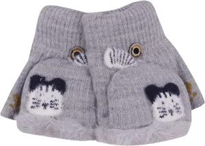 Kids Toddlers Cute Reindeer Fleece Lined Gloves Convertible Flip Top Fingerless Mittens for Boys Girls