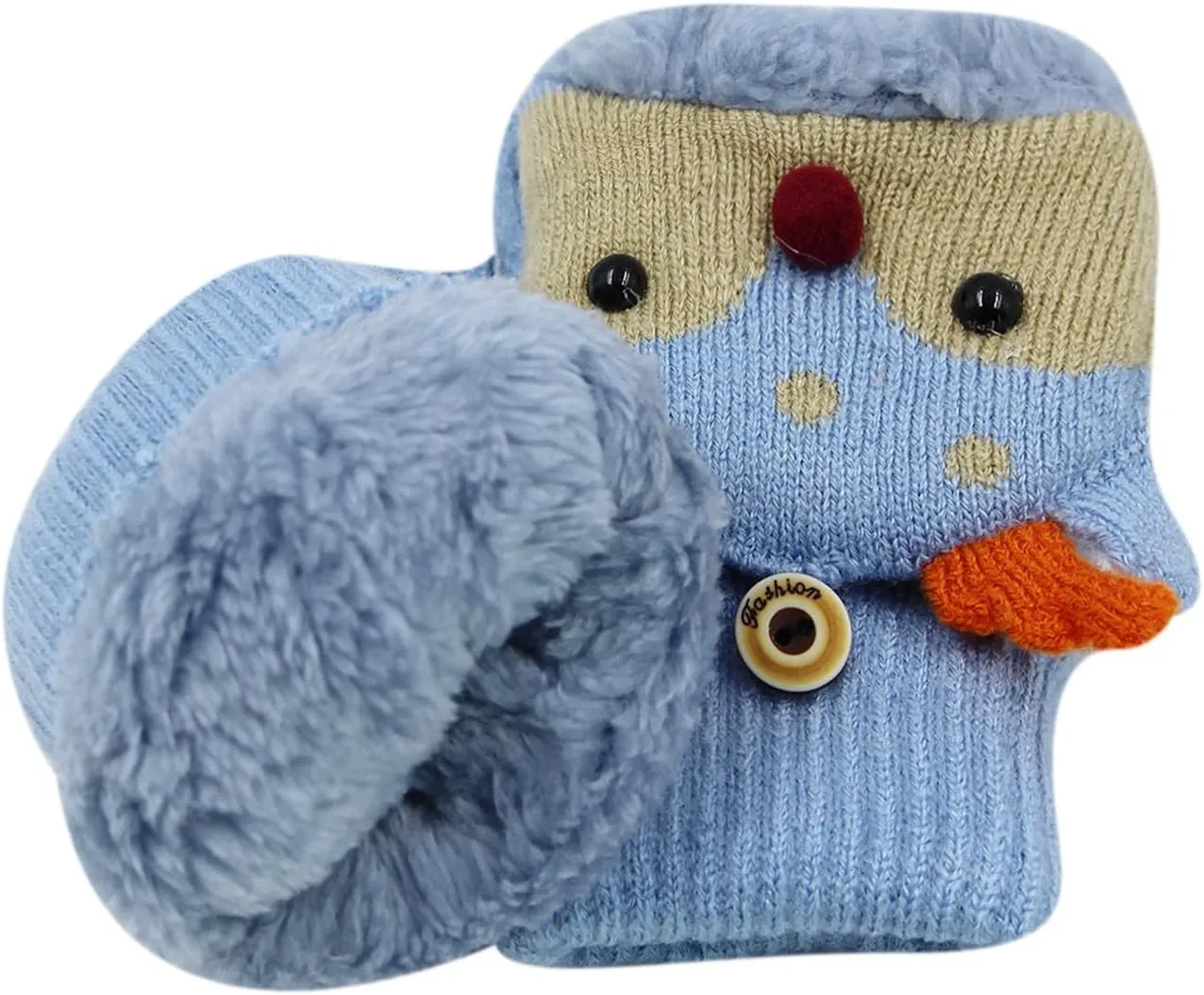 Kids Toddlers Cute Reindeer Fleece Lined Gloves Convertible Flip Top Fingerless Mittens for Boys Girls