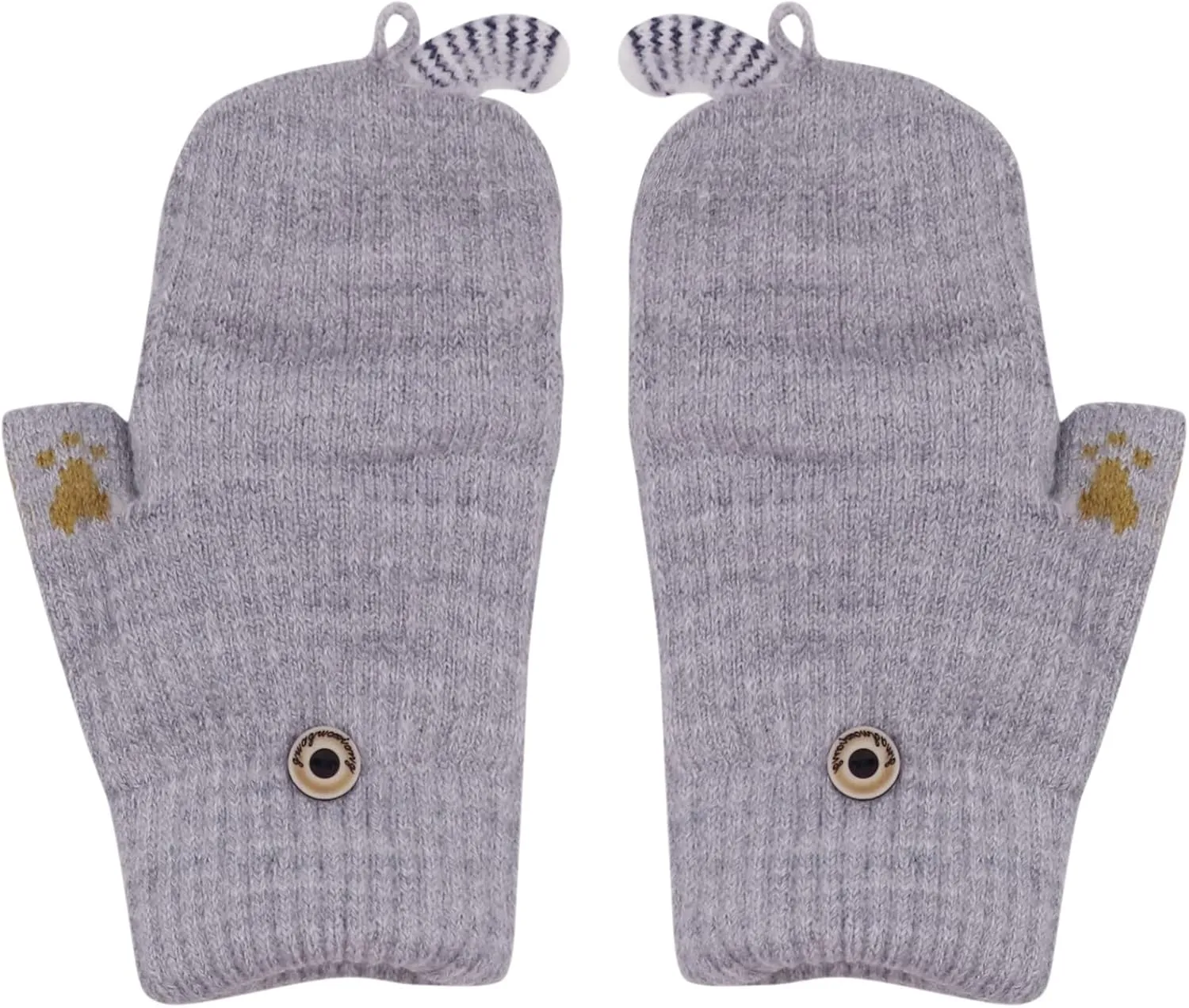 Kids Toddlers Cute Reindeer Fleece Lined Gloves Convertible Flip Top Fingerless Mittens for Boys Girls