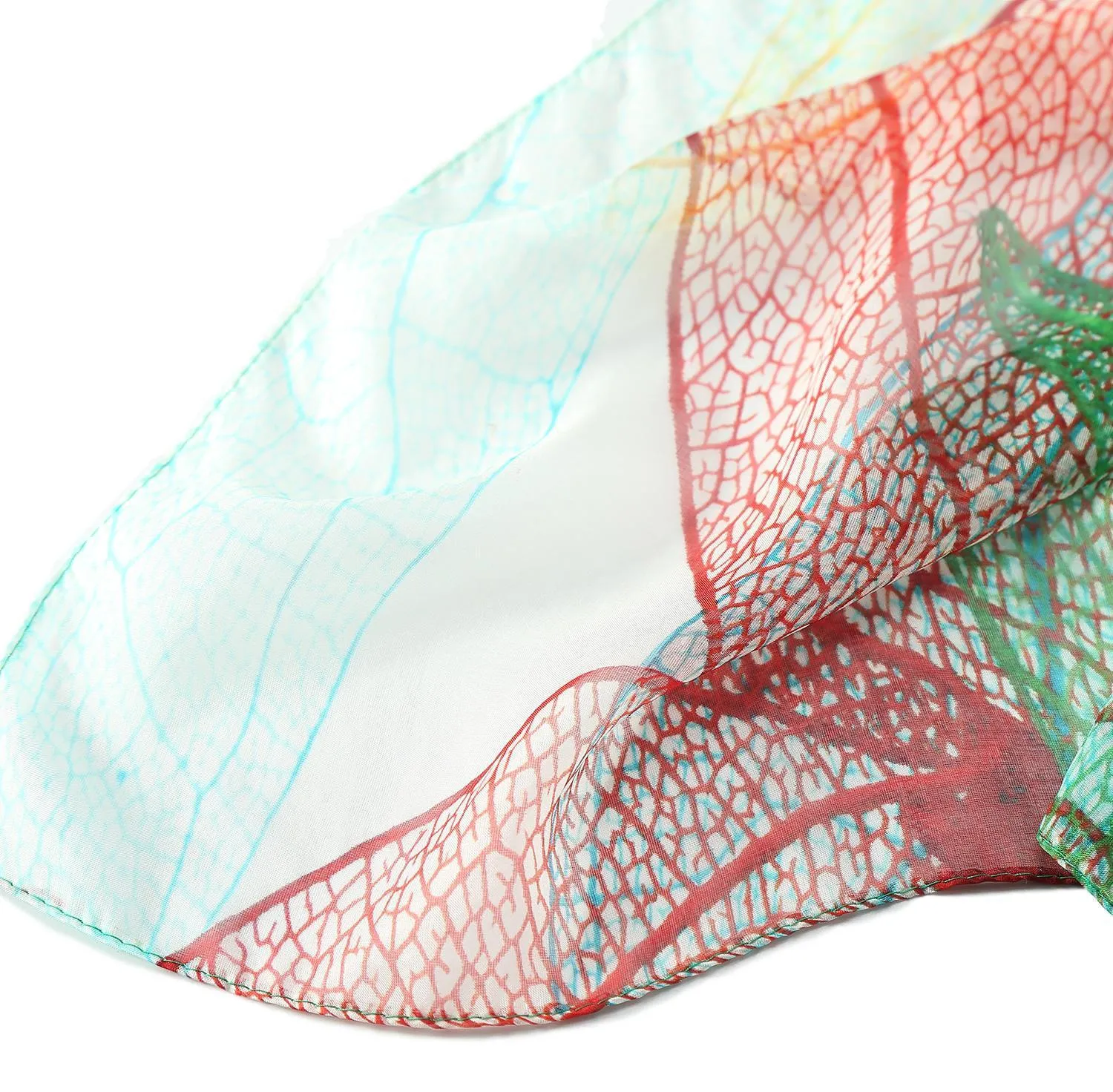 Long Silk Chiffon Scarf Green and Red Floral Print SCH305