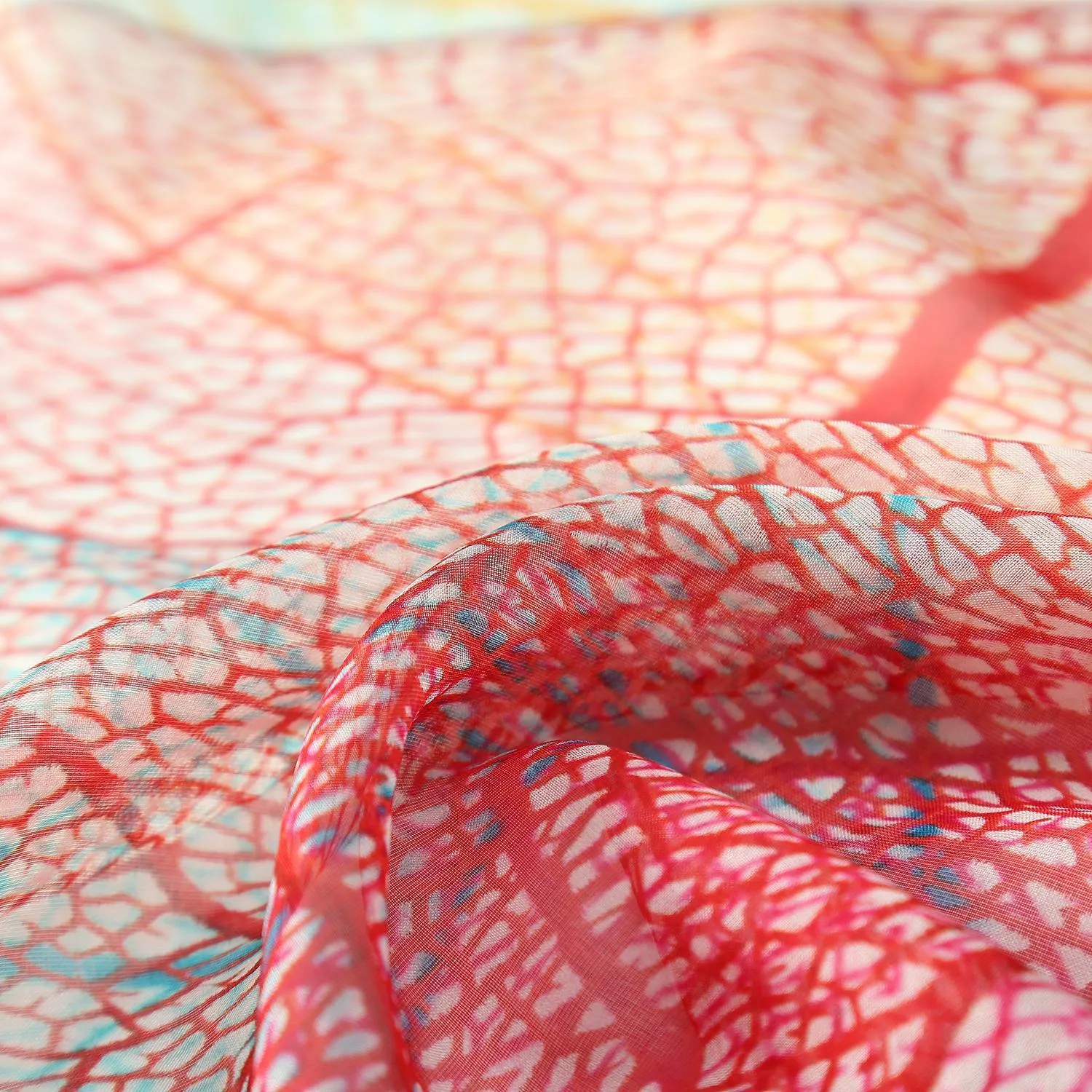 Long Silk Chiffon Scarf Green and Red Floral Print SCH305