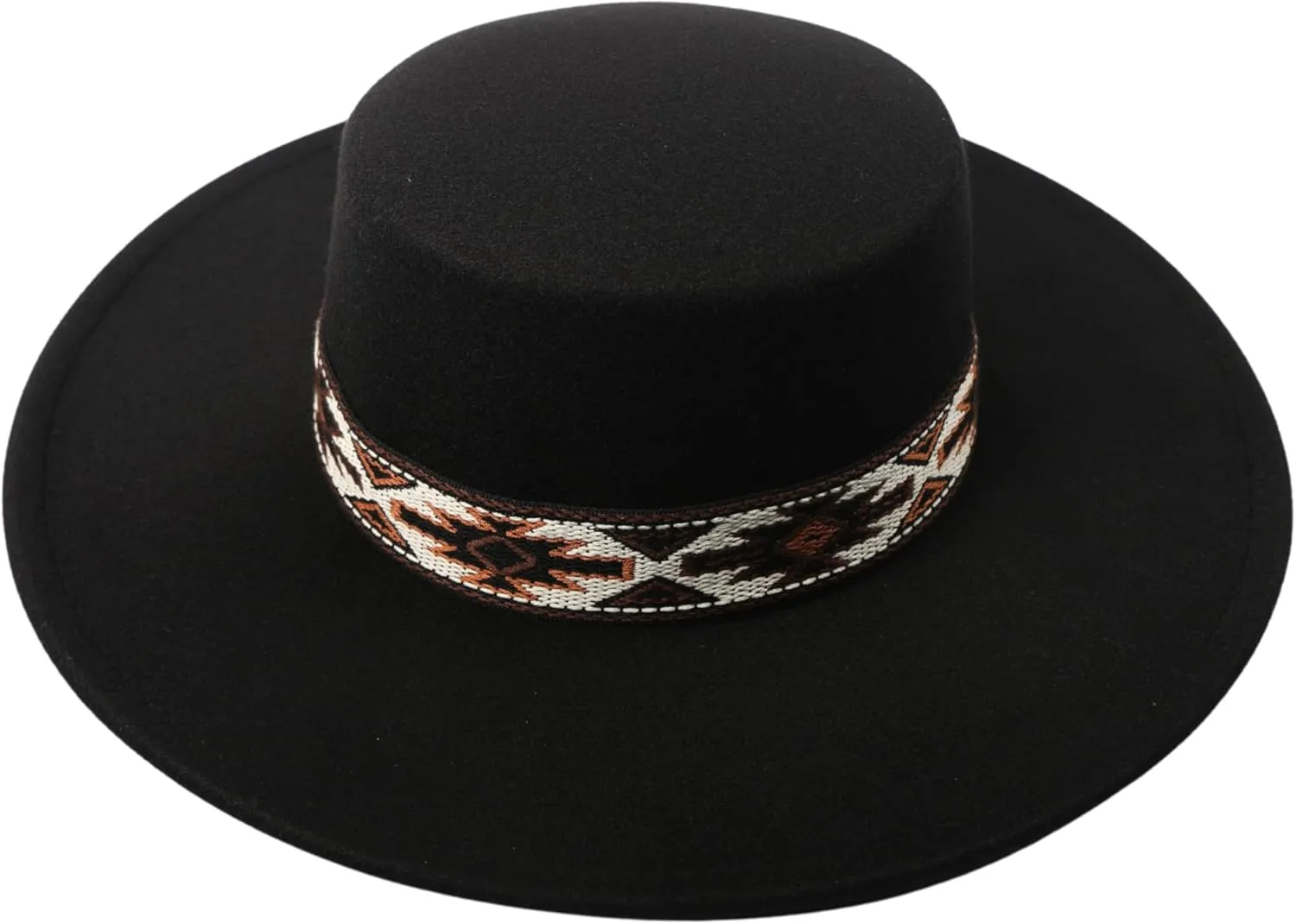 Mens Classic Wide Brim Flat Top Pork Pie Hat with Bohemian Band Panama Fedora Hats Jazz Hat for Beach Party Outdoor