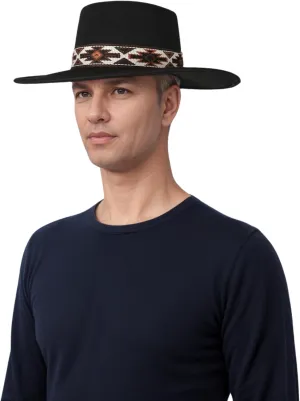 Mens Classic Wide Brim Flat Top Pork Pie Hat with Bohemian Band Panama Fedora Hats Jazz Hat for Beach Party Outdoor