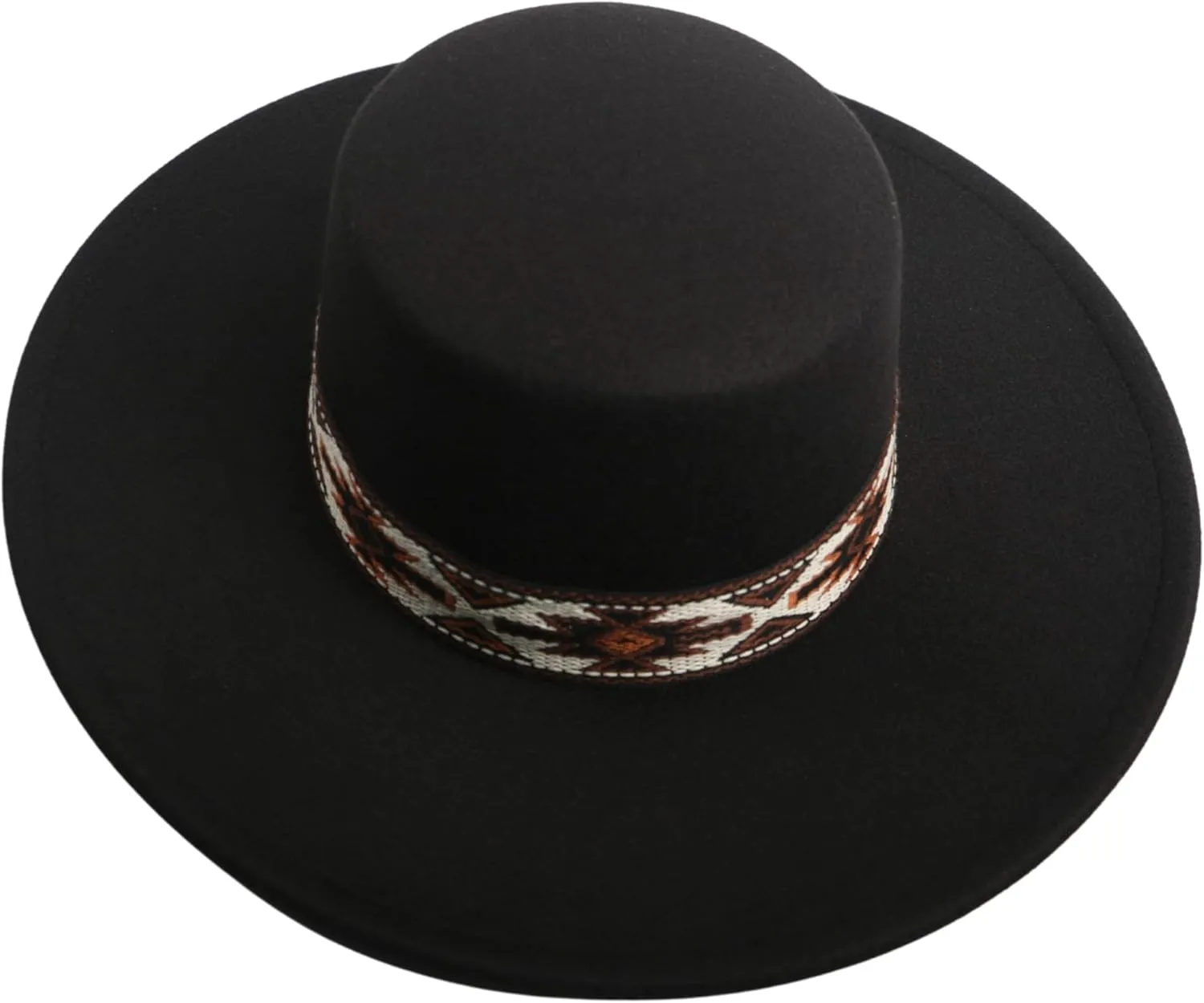 Mens Classic Wide Brim Flat Top Pork Pie Hat with Bohemian Band Panama Fedora Hats Jazz Hat for Beach Party Outdoor