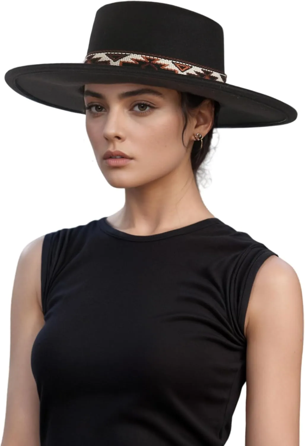 Mens Classic Wide Brim Flat Top Pork Pie Hat with Bohemian Band Panama Fedora Hats Jazz Hat for Beach Party Outdoor
