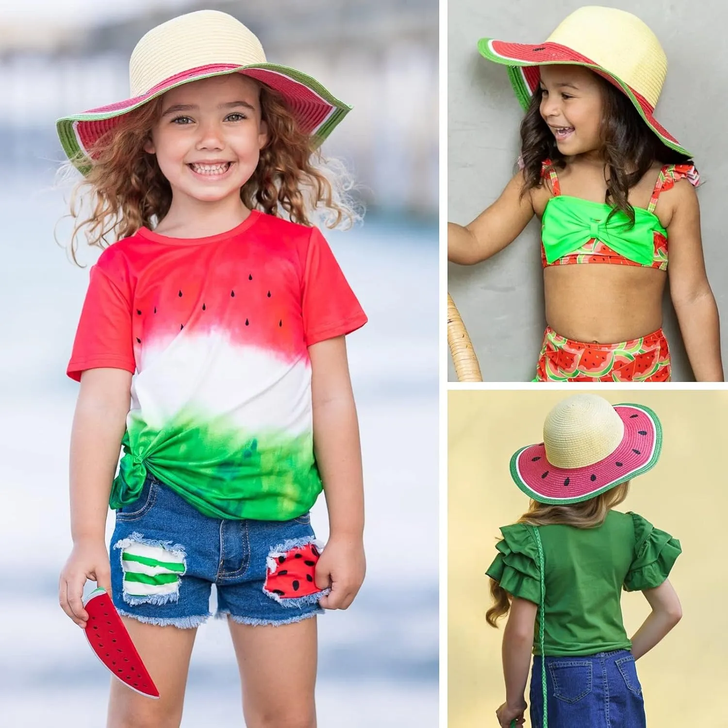 Muryobao Girl Kids Summer Straw Wide Brim Floppy Beach Sun Hat