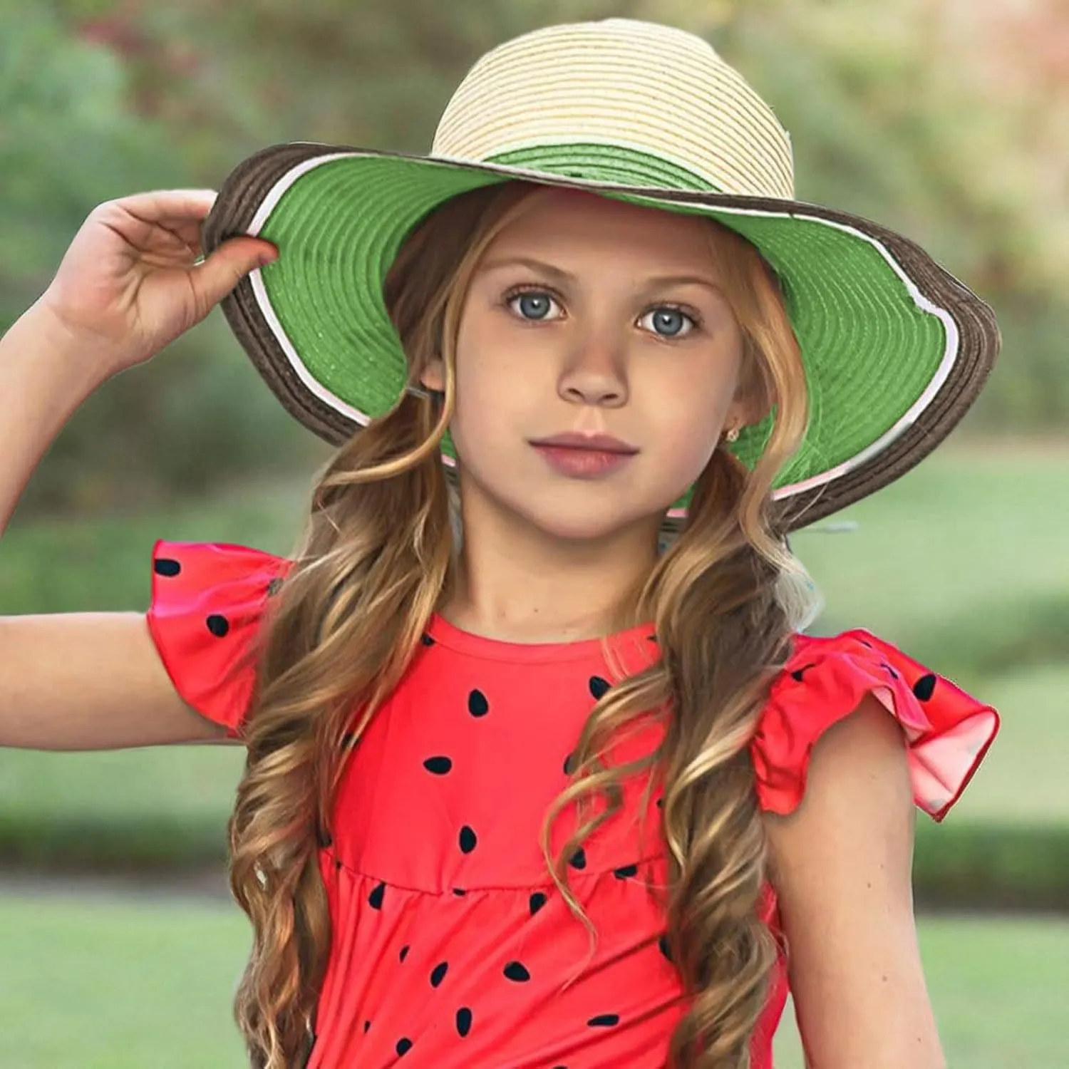 Muryobao Girl Kids Summer Straw Wide Brim Floppy Beach Sun Hat