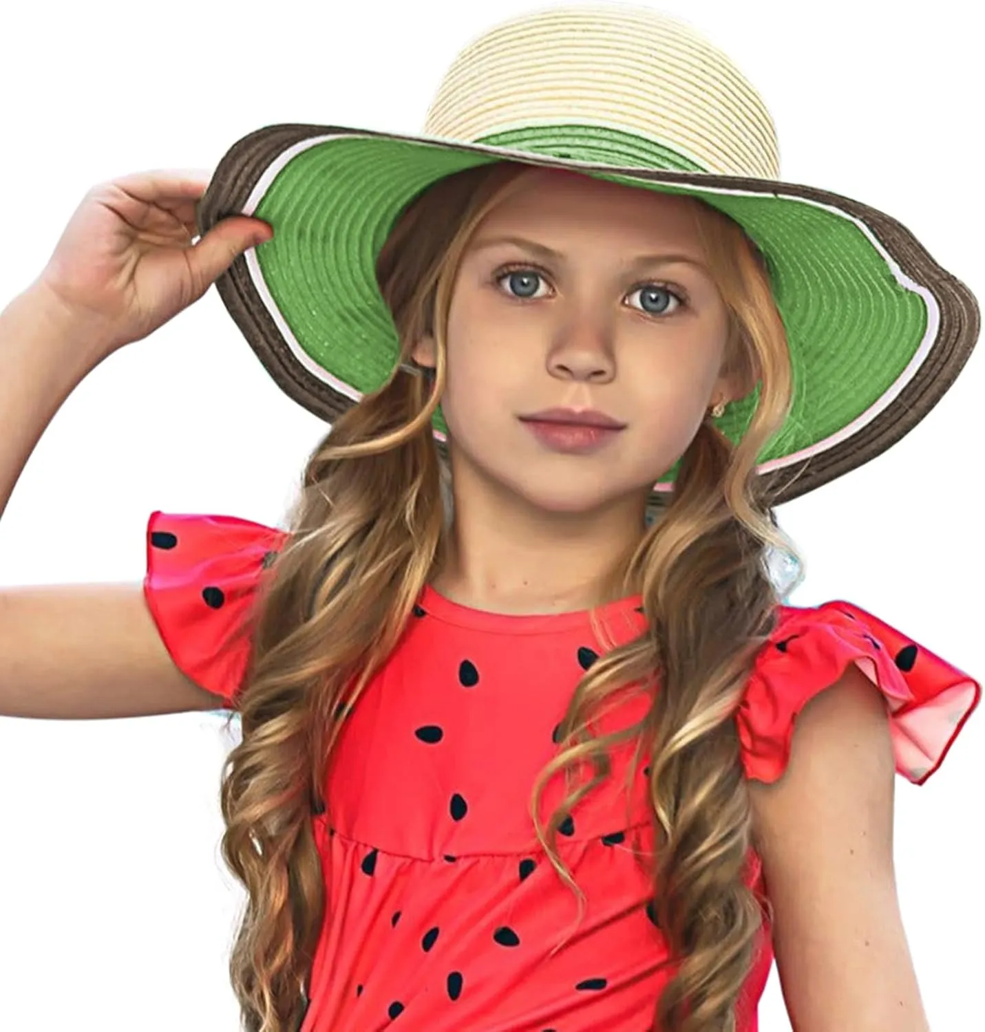 Muryobao Girl Kids Summer Straw Wide Brim Floppy Beach Sun Hat