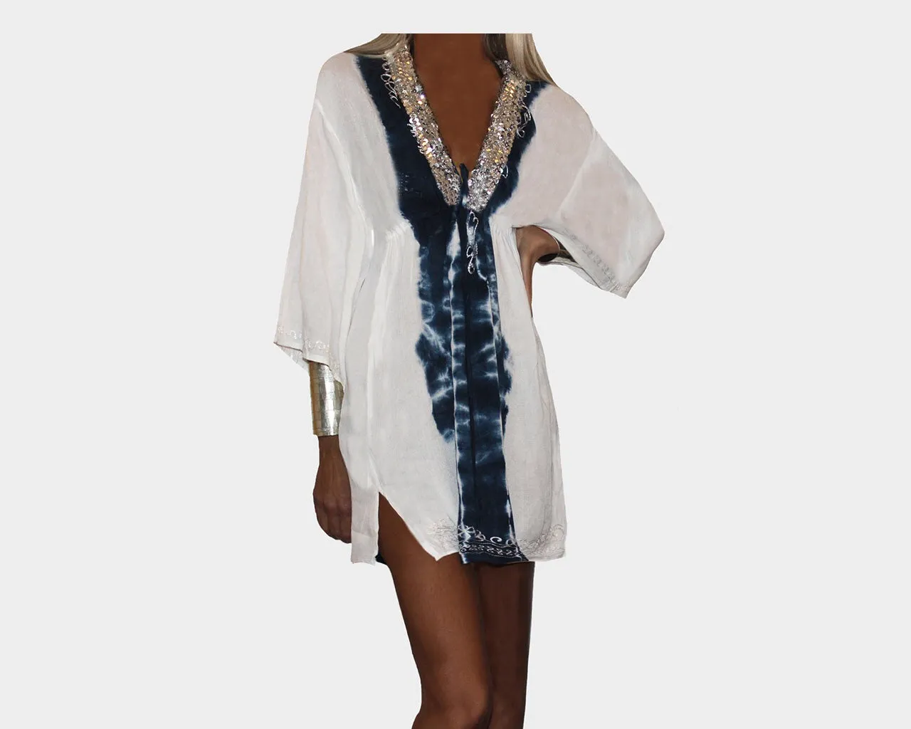 Mykonos Blue & White Apres-Beach Cover-up Dress- The Athens