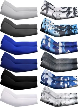 Newcotte 12 Pairs Arm Sleeves for Kids Compression Football Baseball Youth UV Protection Breathable Cooling Sleeve