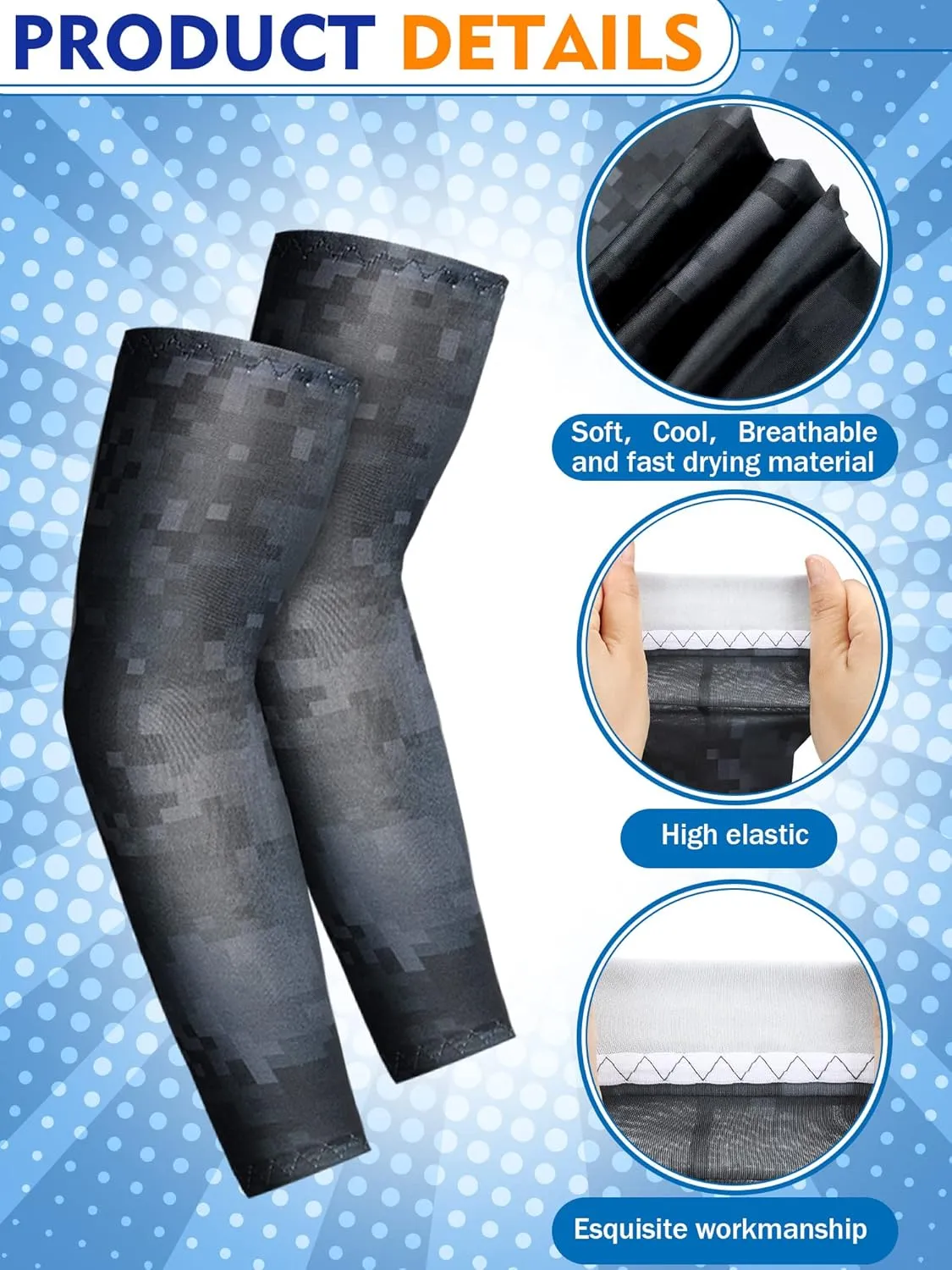 Newcotte 12 Pairs Arm Sleeves for Kids Compression Football Baseball Youth UV Protection Breathable Cooling Sleeve