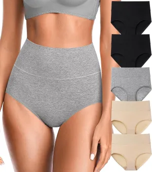 OLIKEME High Waisted Underwear for Women Tummy Control Full Coverage Cotton Ladies Panties Soft Stretch Briefs