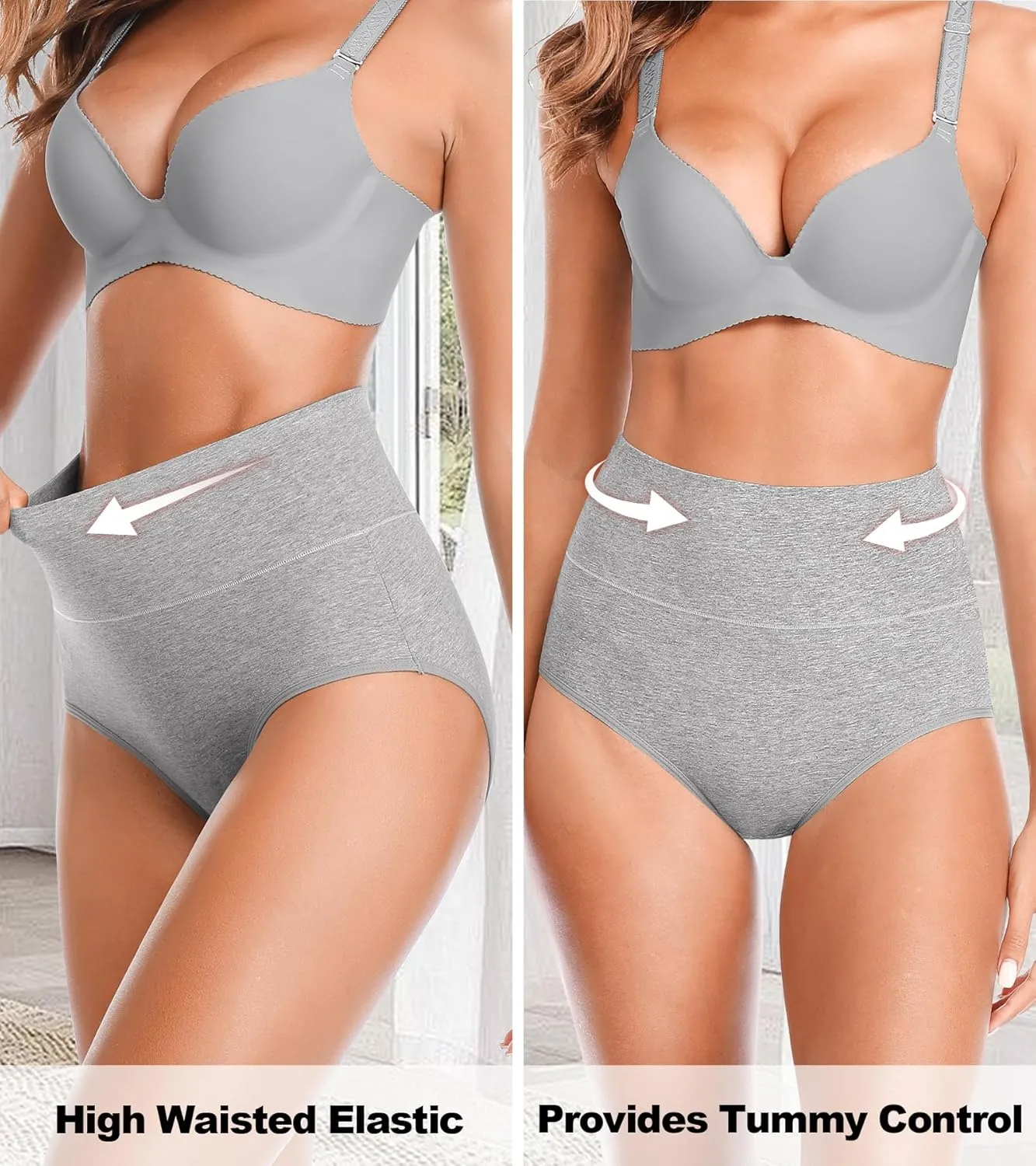 OLIKEME High Waisted Underwear for Women Tummy Control Full Coverage Cotton Ladies Panties Soft Stretch Briefs