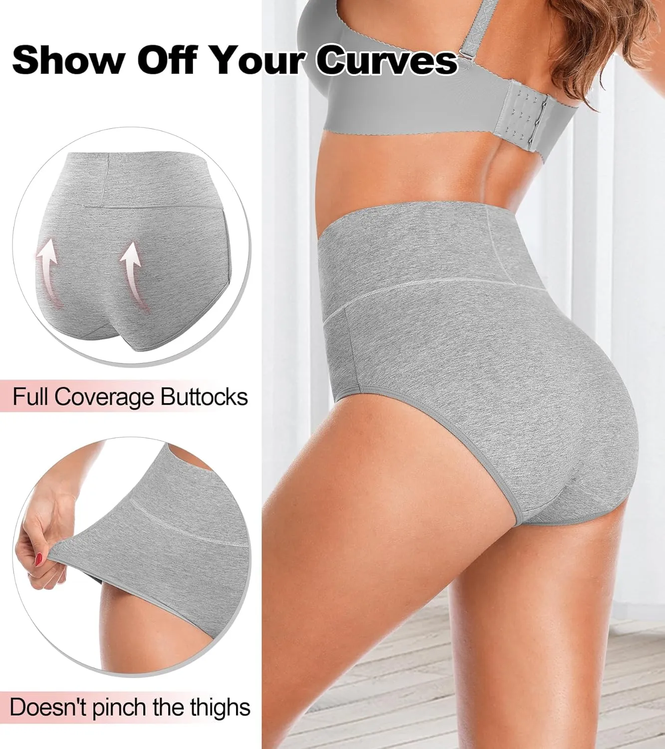 OLIKEME High Waisted Underwear for Women Tummy Control Full Coverage Cotton Ladies Panties Soft Stretch Briefs