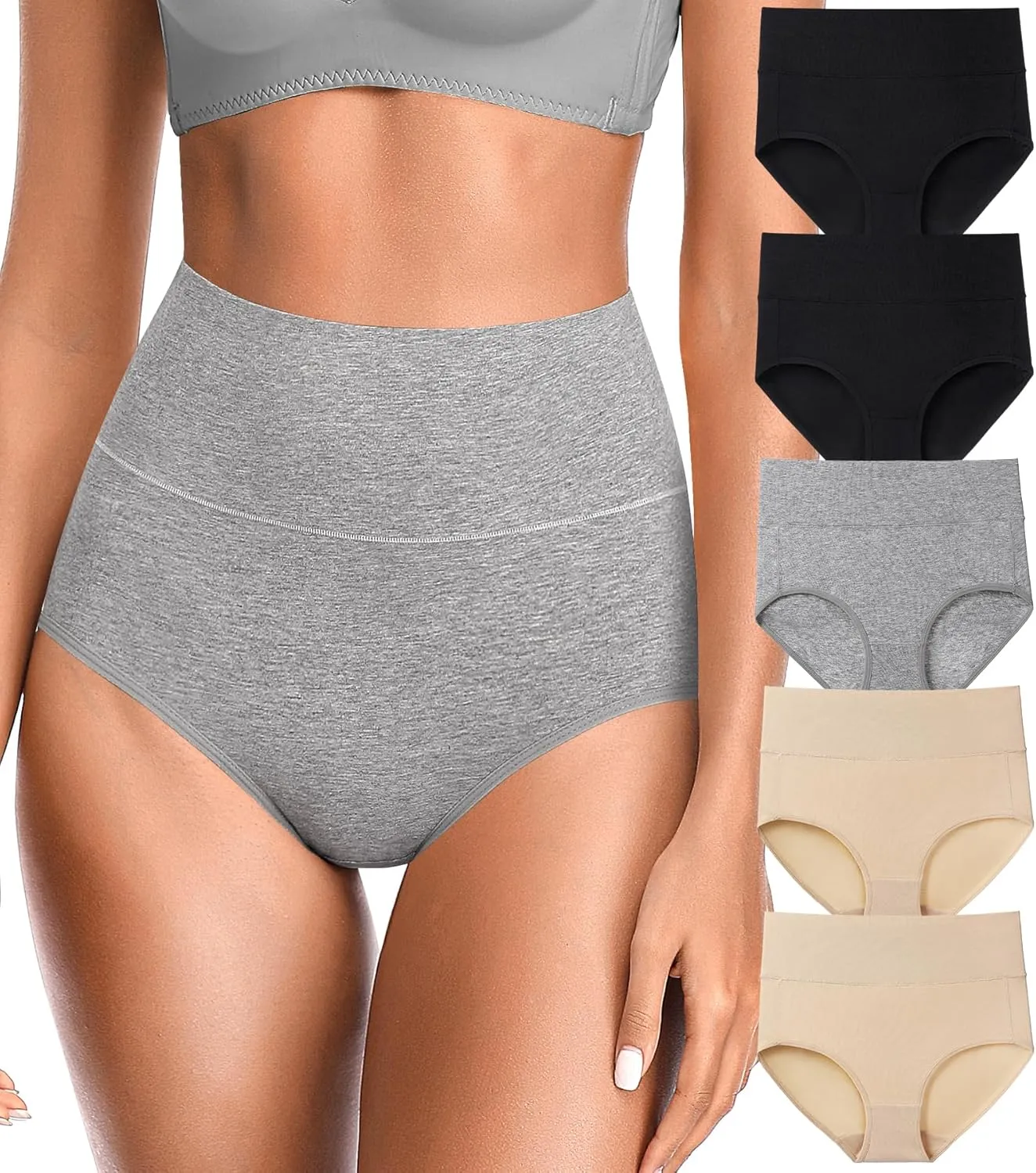 OLIKEME High Waisted Underwear for Women Tummy Control Full Coverage Cotton Ladies Panties Soft Stretch Briefs