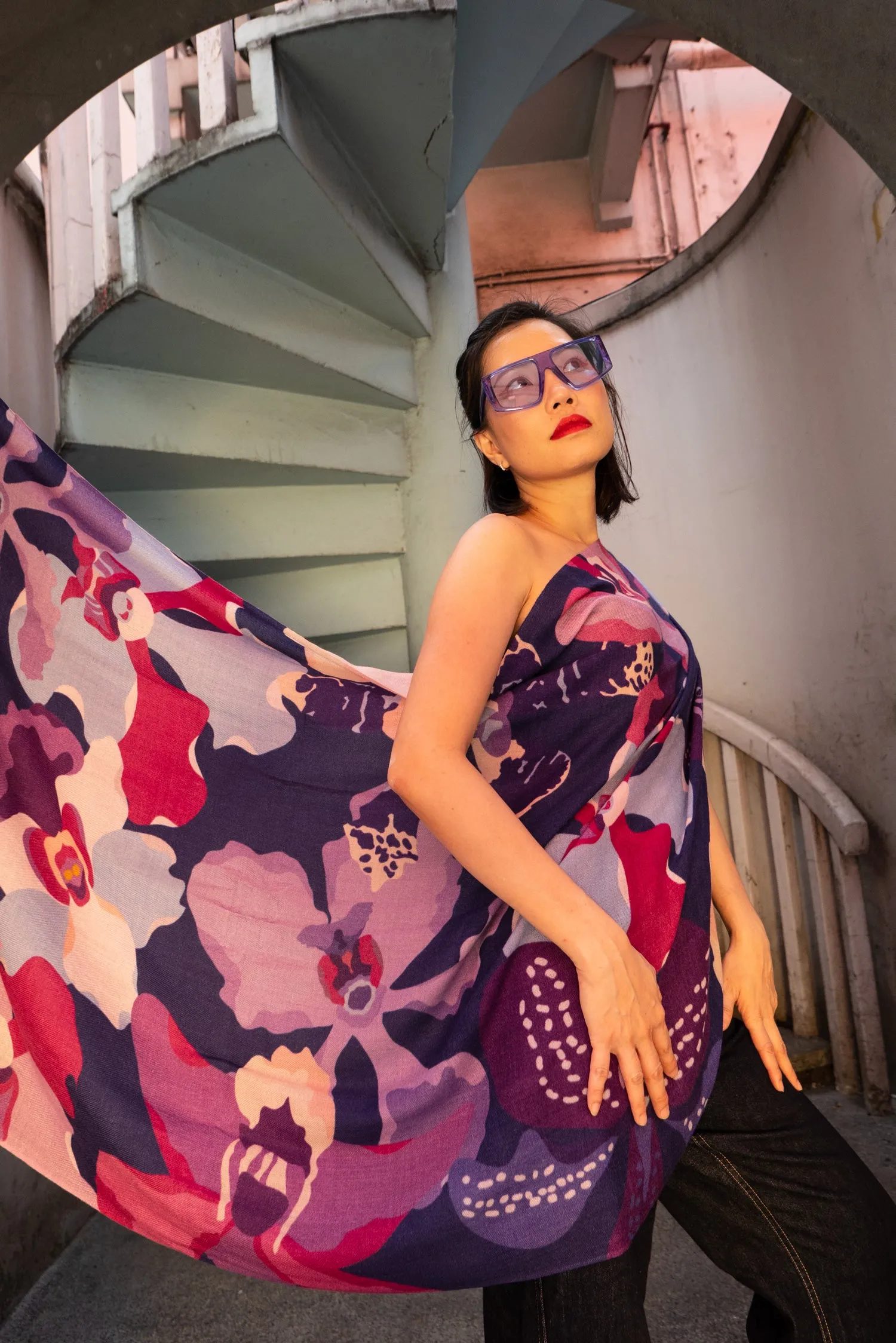 Orchids Rhapsody Premium Cashmere Shawl