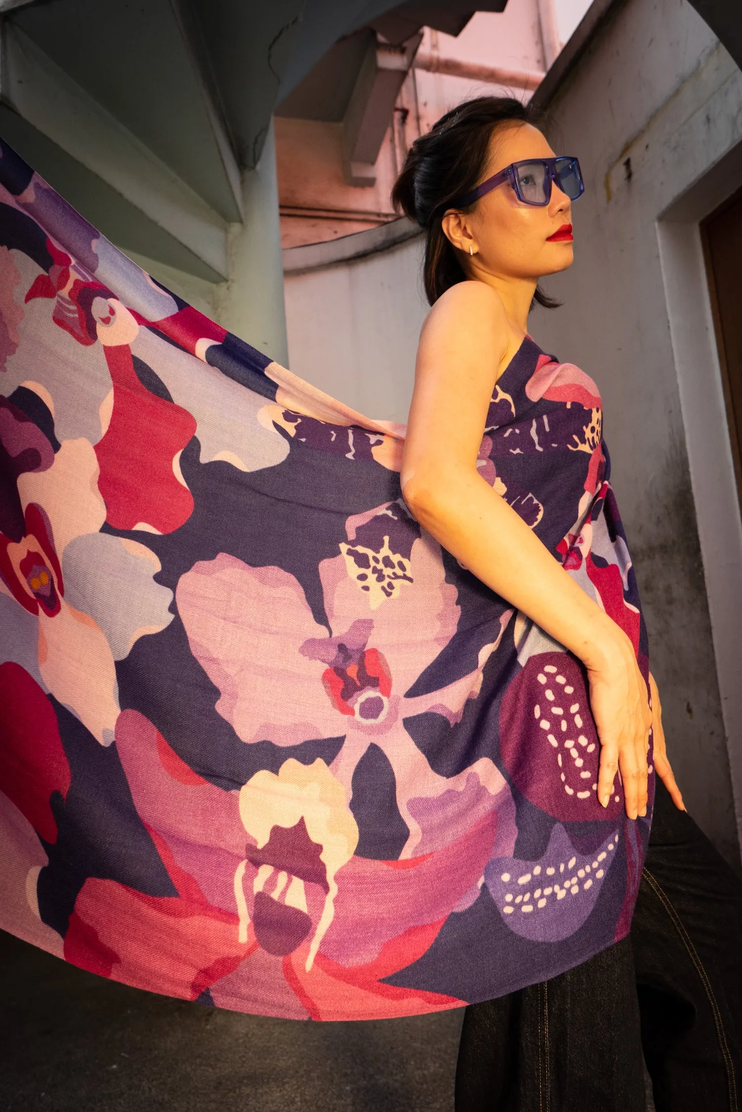 Orchids Rhapsody Premium Cashmere Shawl