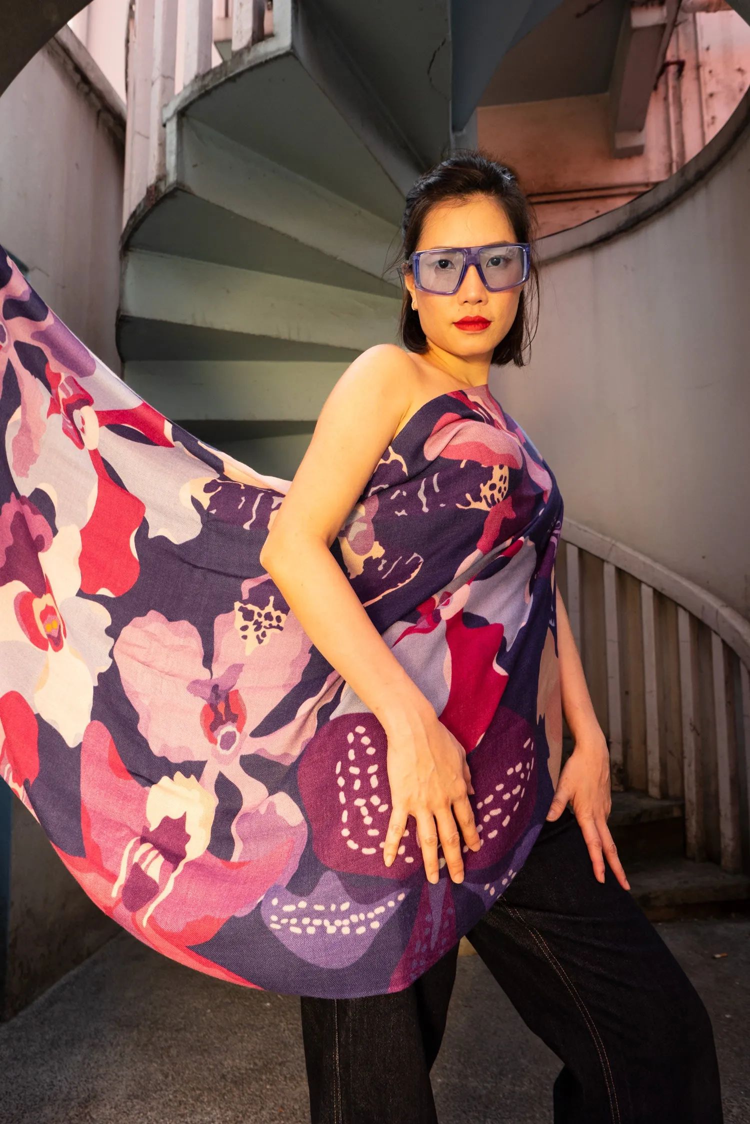 Orchids Rhapsody Premium Cashmere Shawl
