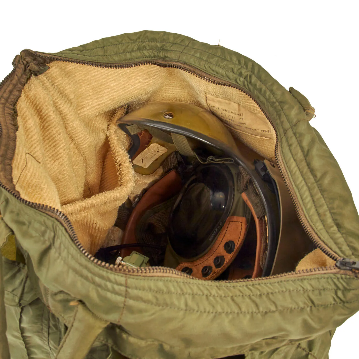 Original U.S. Vietnam War Era Named  Gentex SPH-4 Helmet Helicopter Pilot With Helmet Bag and Flight Gloves - Size Extra Large