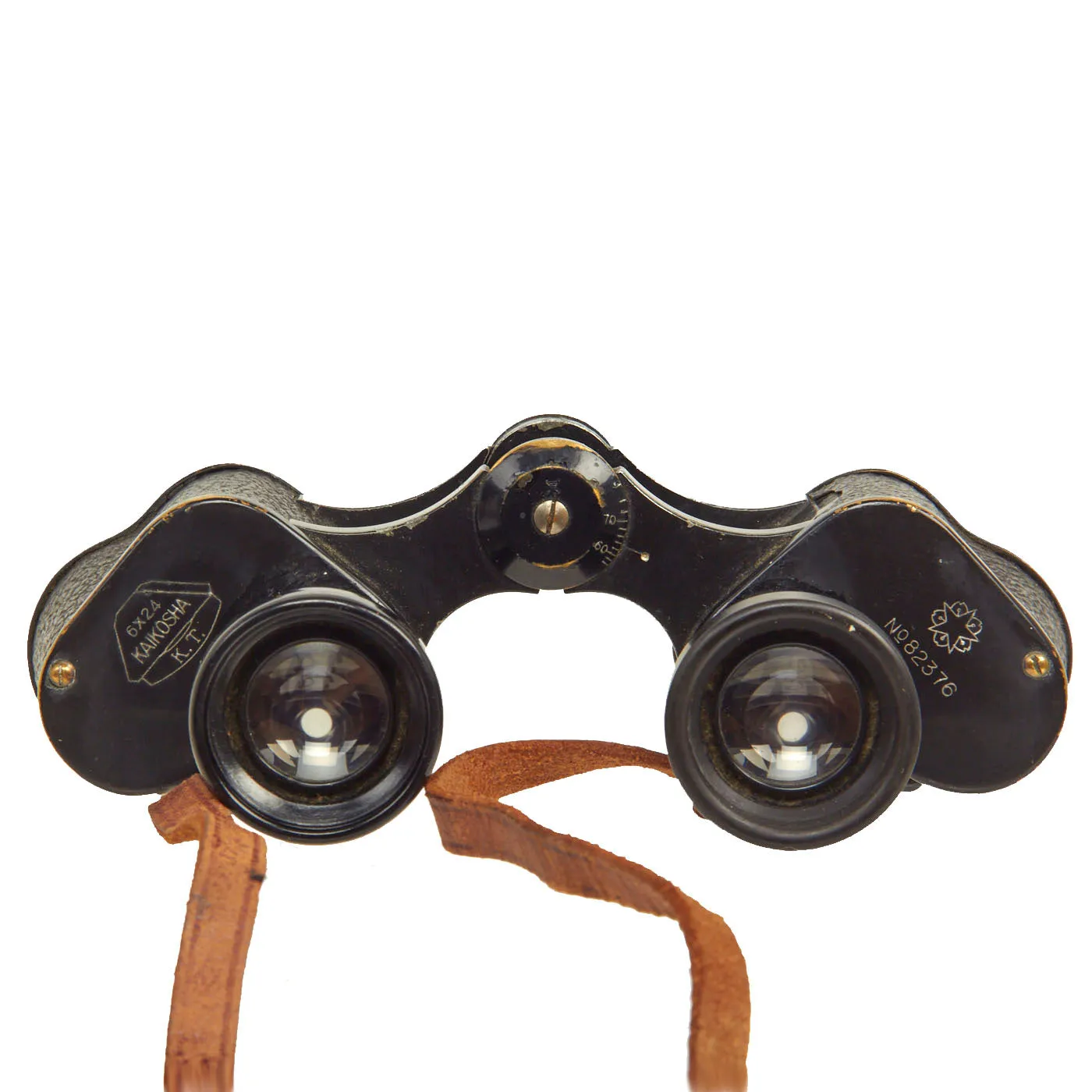 Original WWII Imperial Japanese 6x24 Binoculars by Kaikosha with Leather Case and Neck Strap