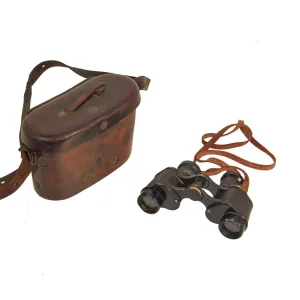 Original WWII Imperial Japanese 6x24 Binoculars by Kaikosha with Leather Case and Neck Strap