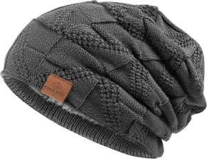 PAGE ONE Mens Winter Slouchy Beanie Warm Fleece Lined Skull Cap Baggy Cable Knit Hat