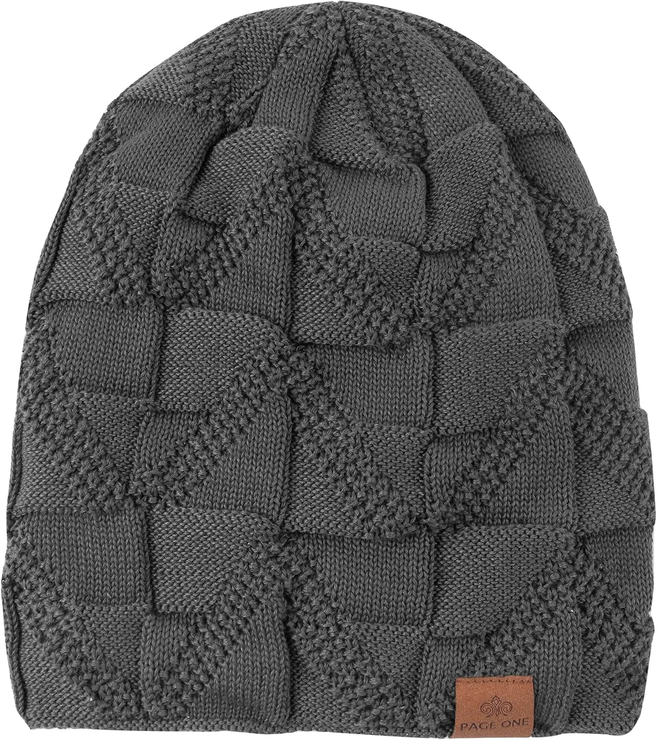 PAGE ONE Mens Winter Slouchy Beanie Warm Fleece Lined Skull Cap Baggy Cable Knit Hat