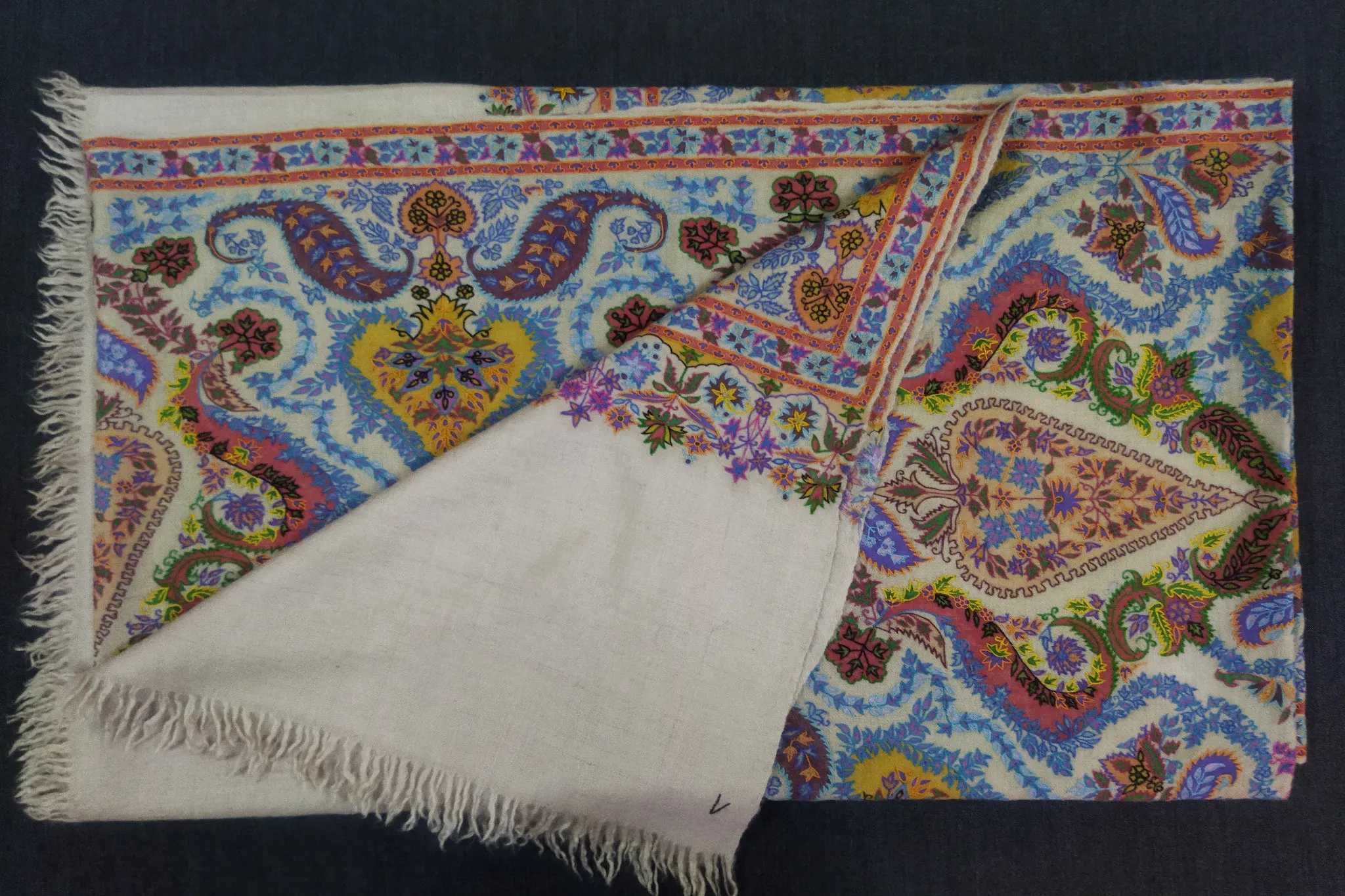 Pashmina kalamkari hand Embroidered shawl gulabkar beige 45x90 inch