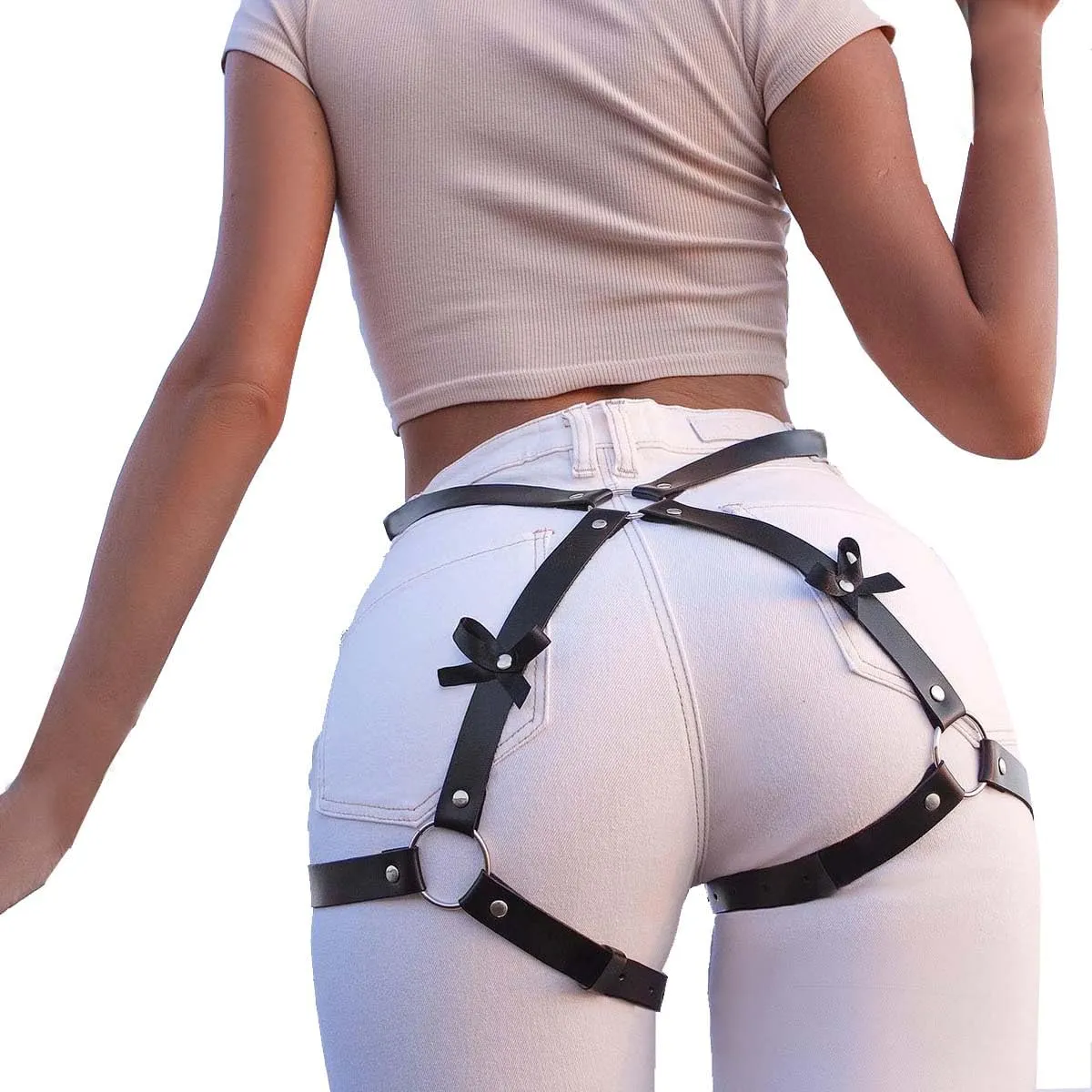 Punk Leather Thigh Harness & Garter Belt for Women - Body Harness Lingerie, Waist Leg Garter for Halloween, Party, Nightclub