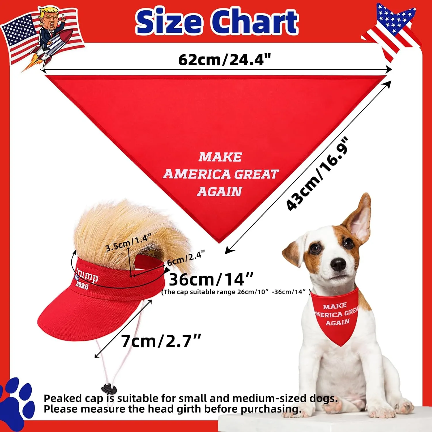 PUPTECK 4th of July Dog Bandana Outfit Scarf with Cute Doggy Peaked Cap, Costume Decorations Supplies for Small Dogs Boy Girl Gifts, Red